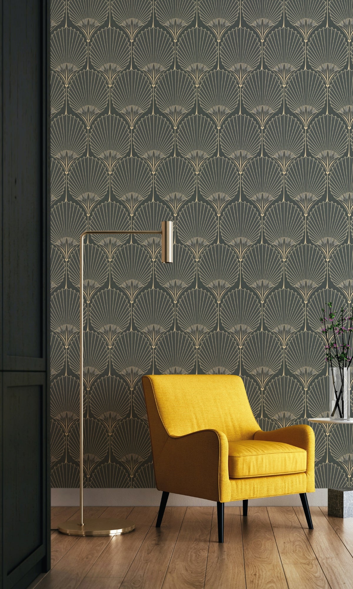Grey Bold Art Deco Fan Wallpaper R8372
