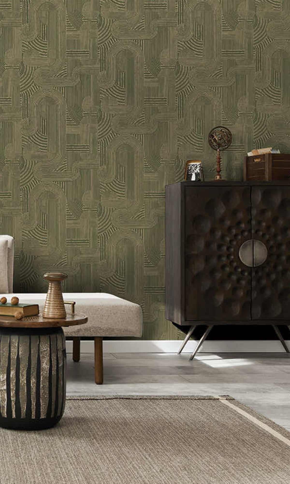 Khaki Intertwined  Geometric Bohemian Wallpaper R8424