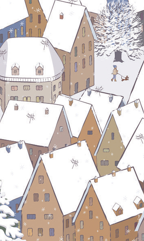 Neutral Snowy Rooftops Mural M9908-Sample