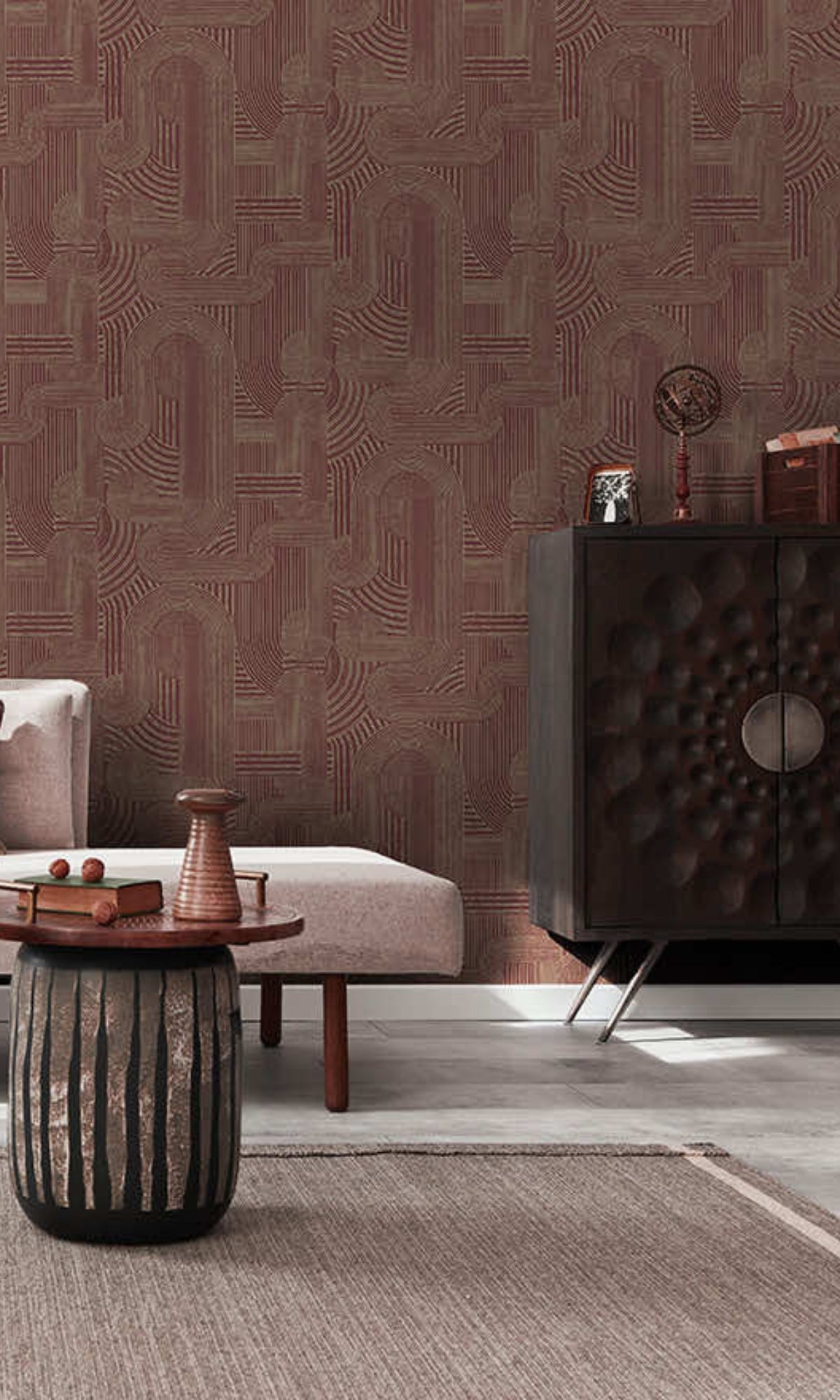 Maroon Intertwined  Geometric Bohemian Wallpaper R8422