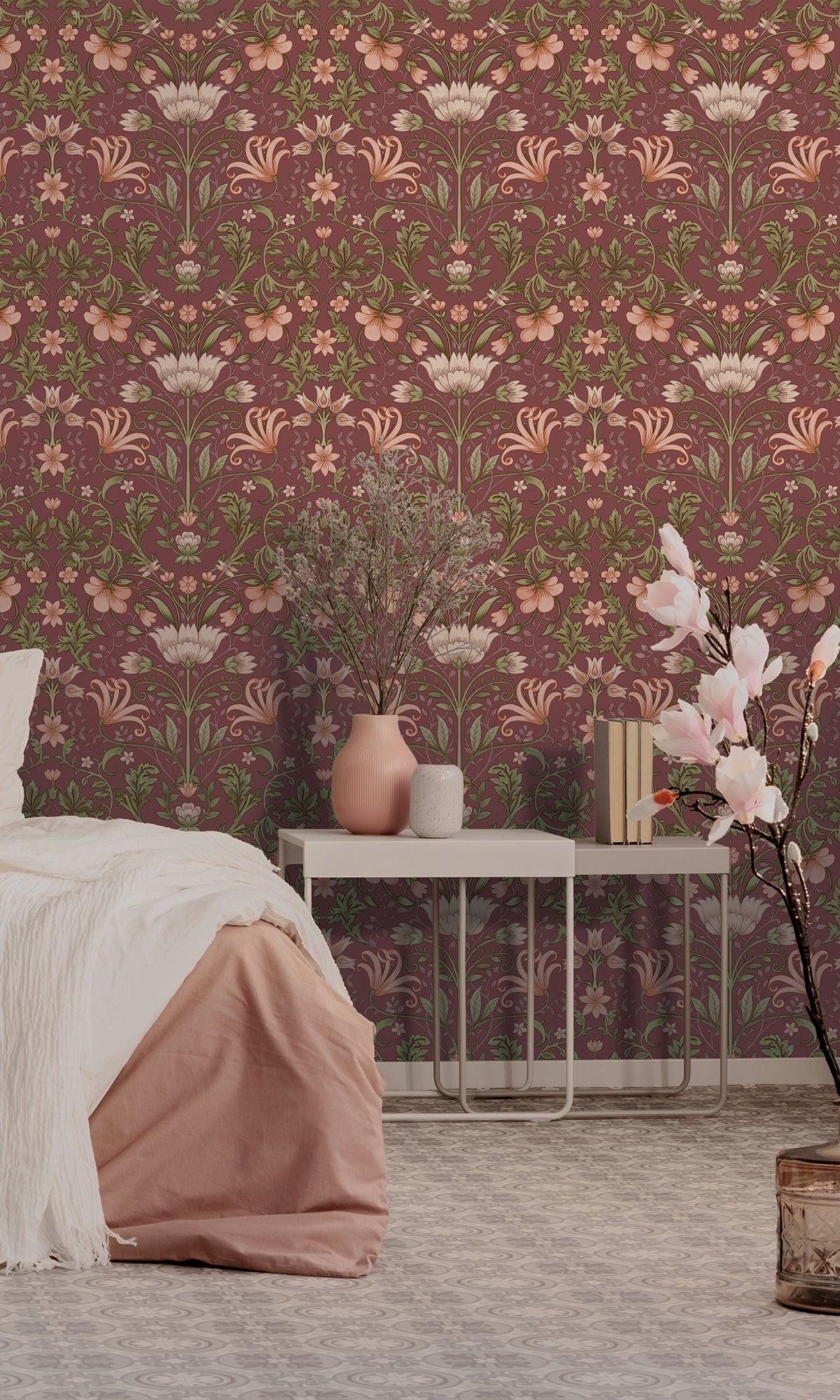 Maroon Trailing Vines Floral Wallpaper R8254