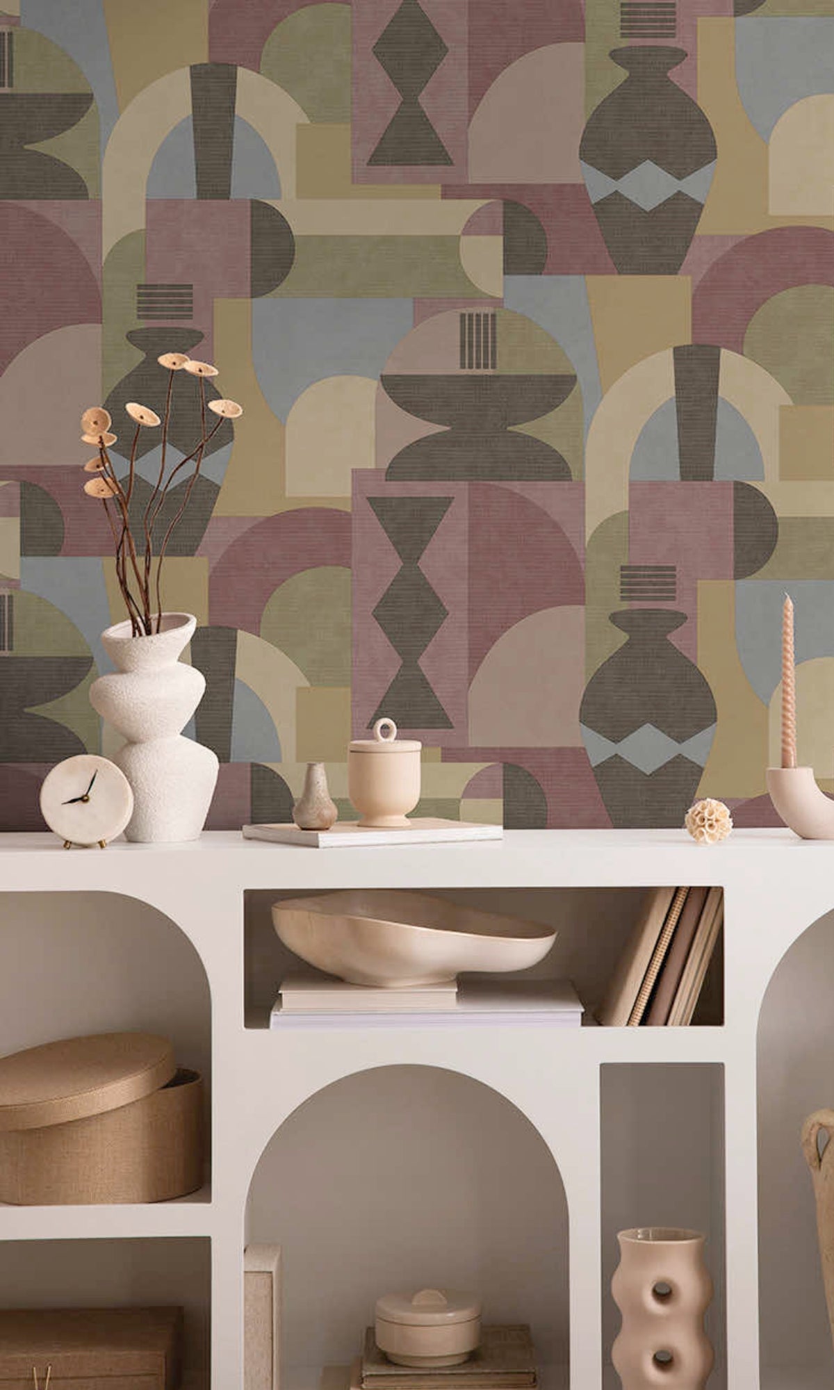 Maroon & Beige Middle Eastern Inspired Geometric Wallpaper R8417
