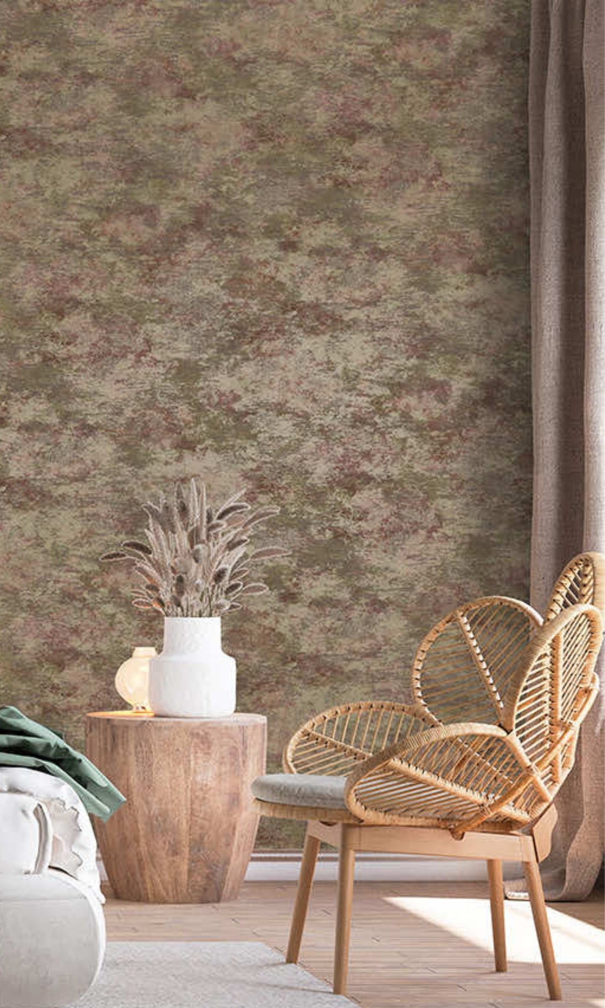Maroon & Khaki Distressed Metallic Plain Wallpaper R8409