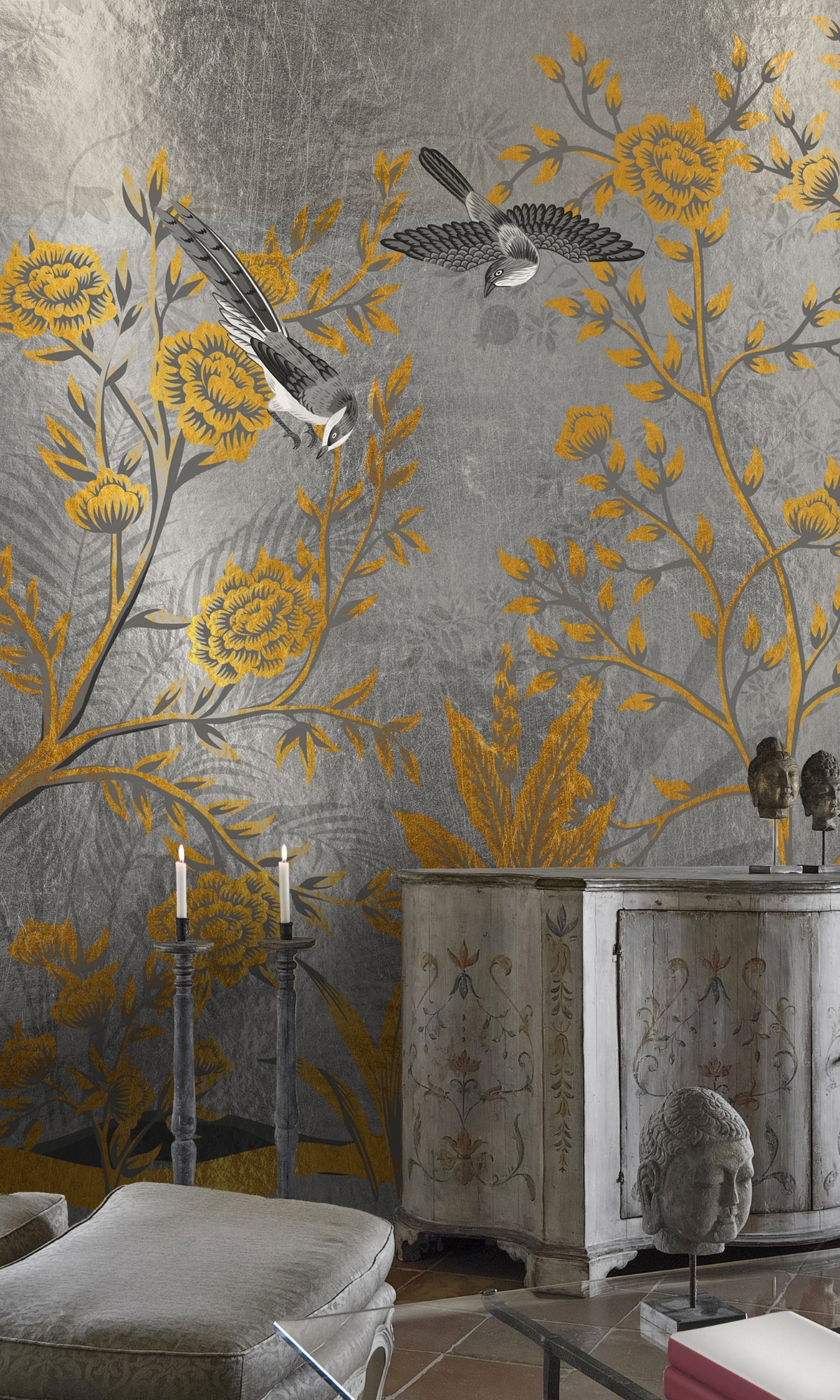 Metal Silver Garden Mural Wallpaper M1429
