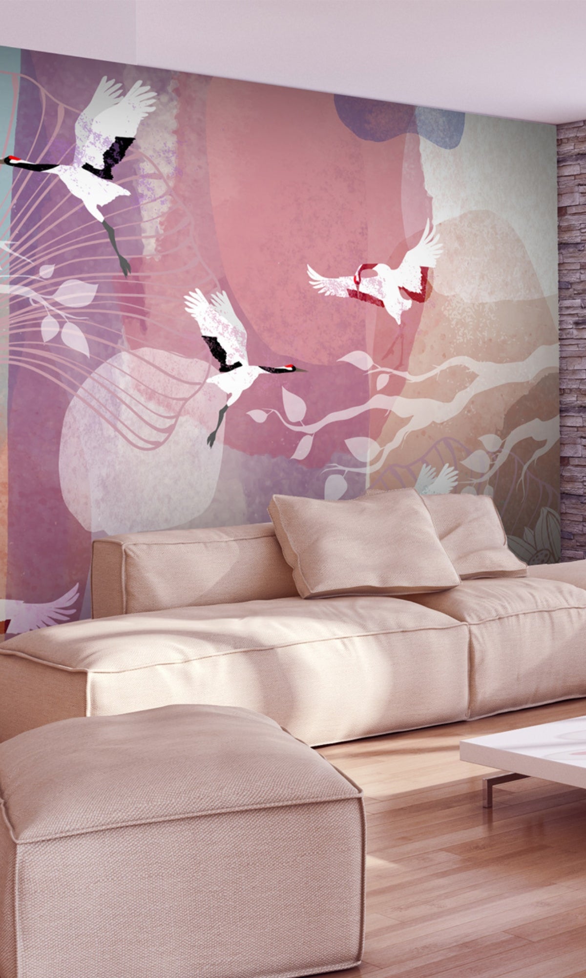 Modern Garden in Pink Mural Wallpaper M1196