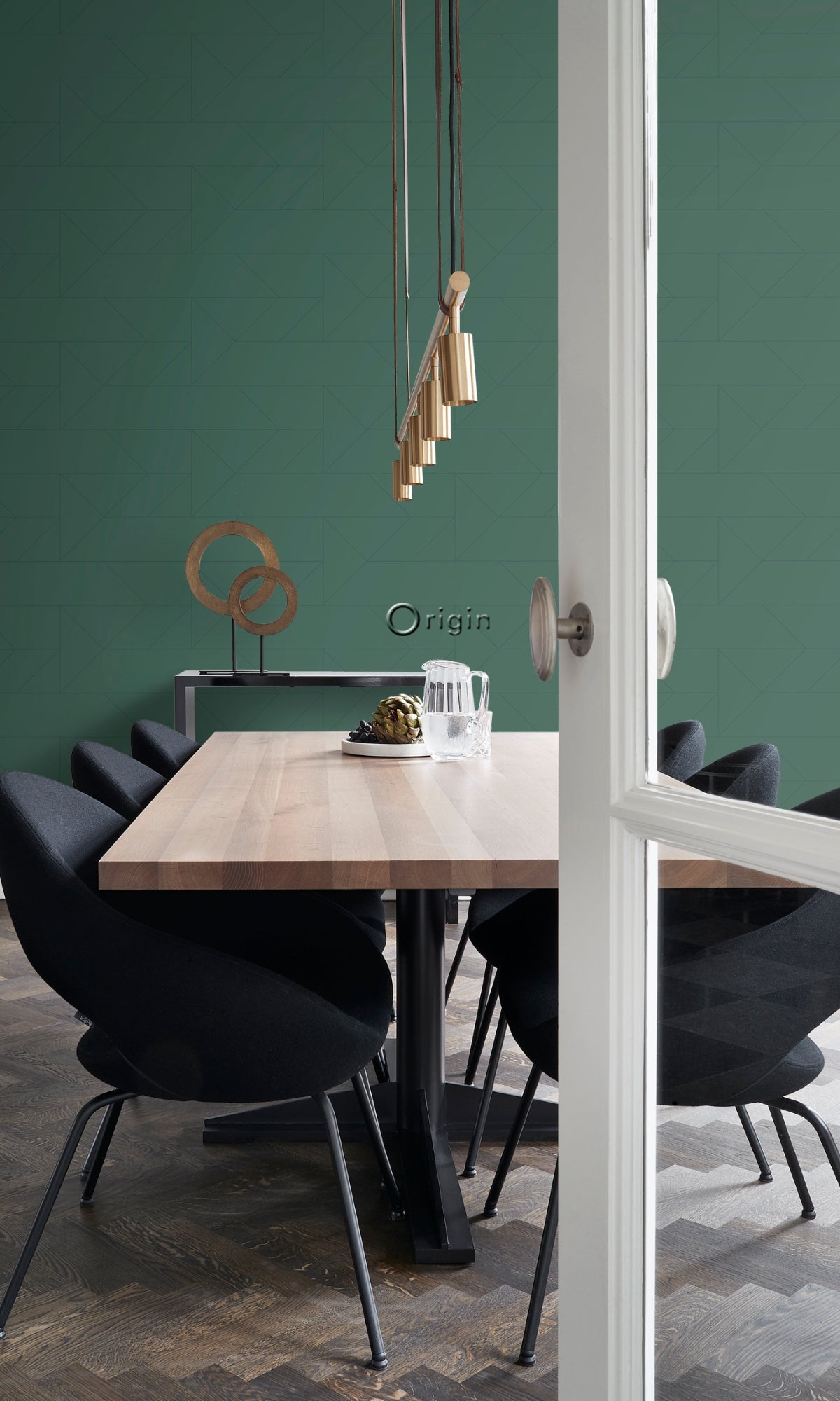 Moss Green Graphic Line Geometric Wallpaper  R8343