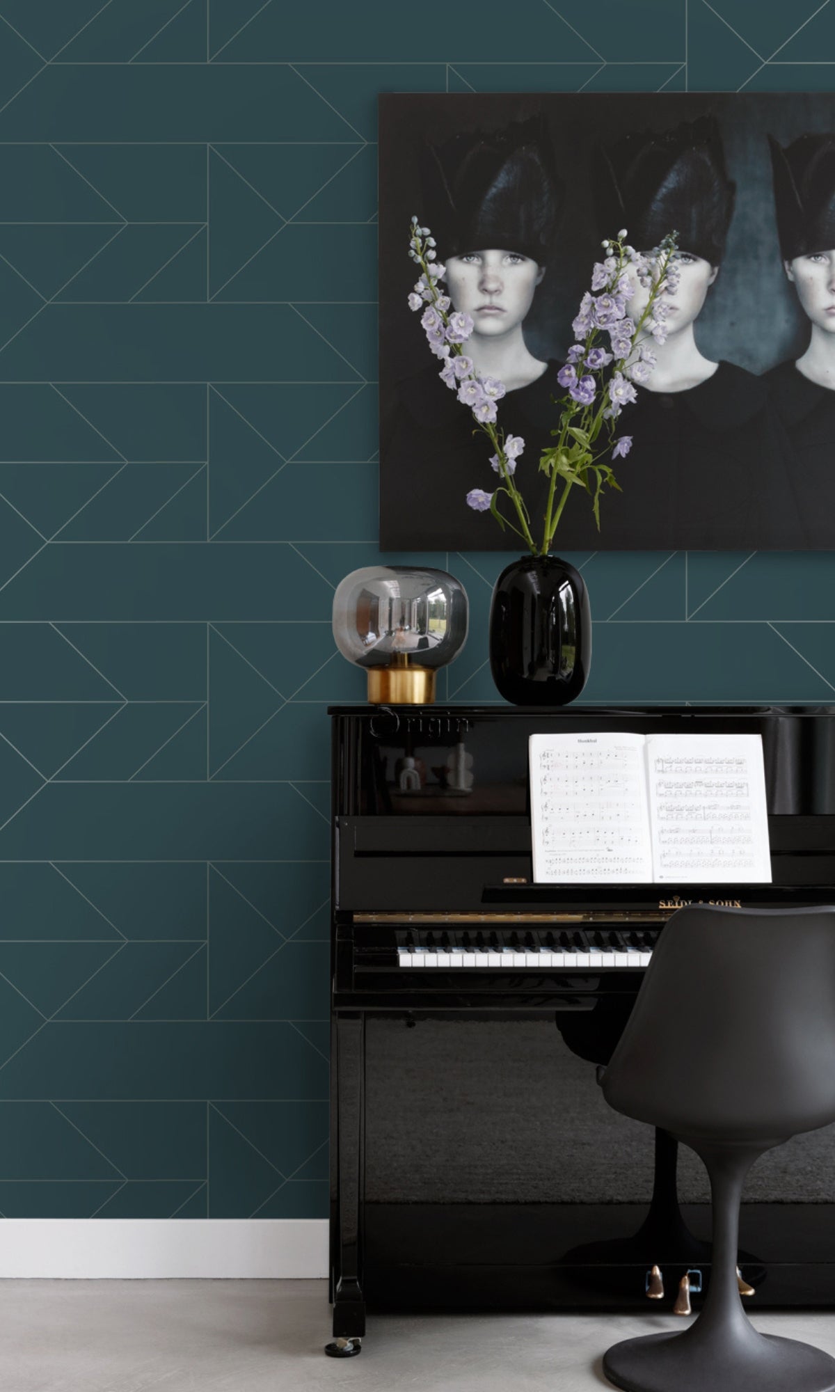 Navy Blue Graphic Line Geometric Wallpaper  R8344
