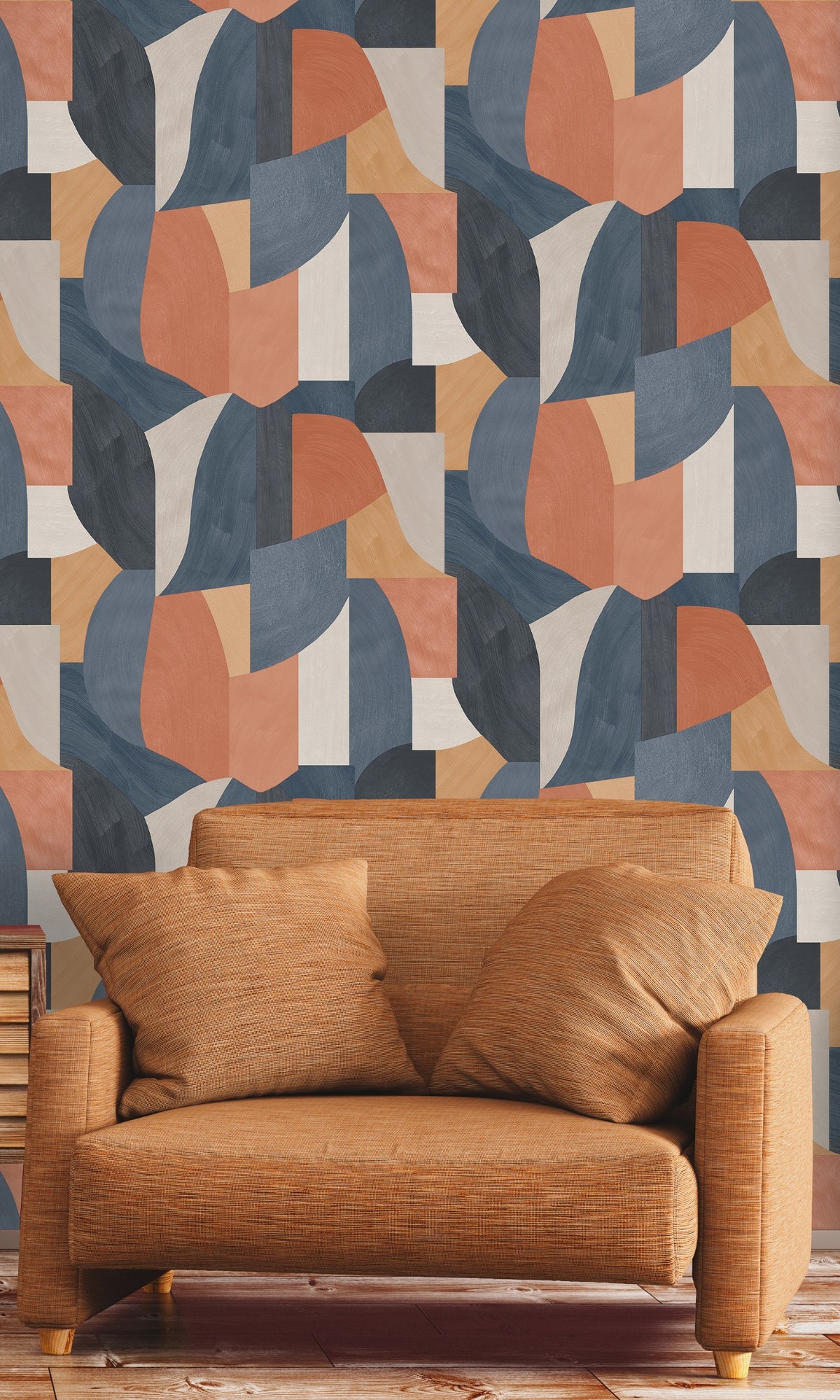 Navy Brush Stroke Overlapping Geometric Shapes Wallpaper R8271