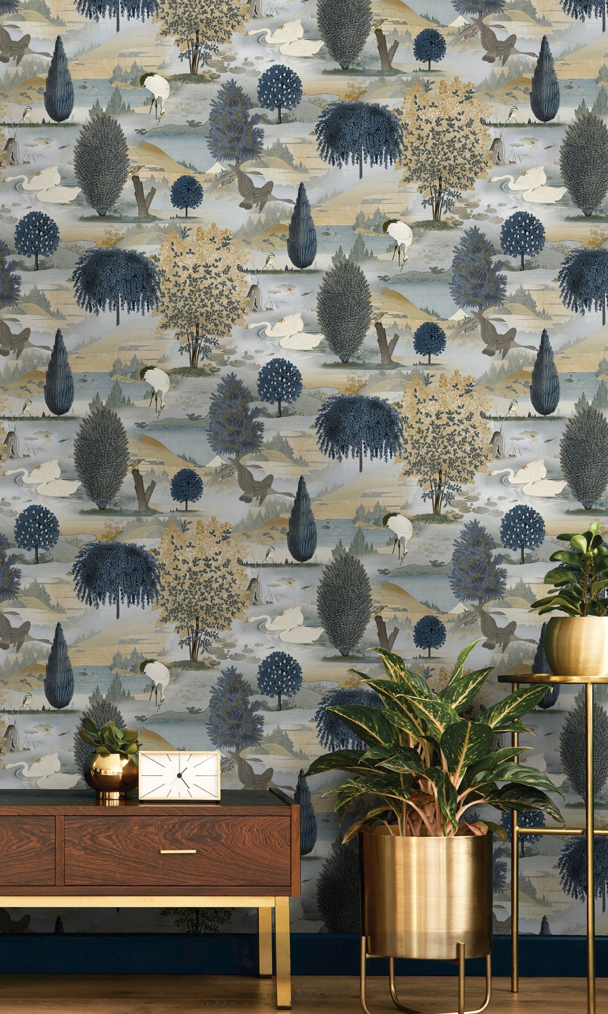 Navy Ochre Blissful Lake Nature Wallpaper R8278