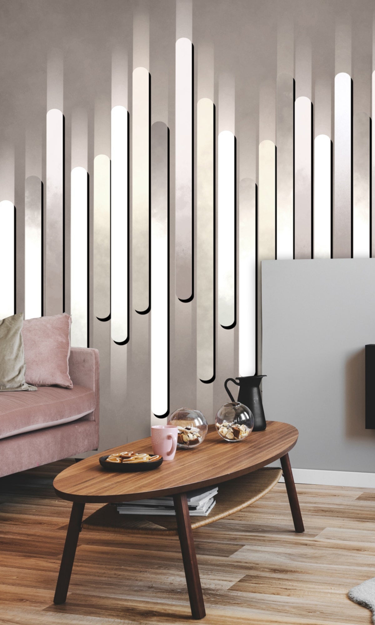 Neutral Abstract Geometric Lines Mural Wallpaper M1316