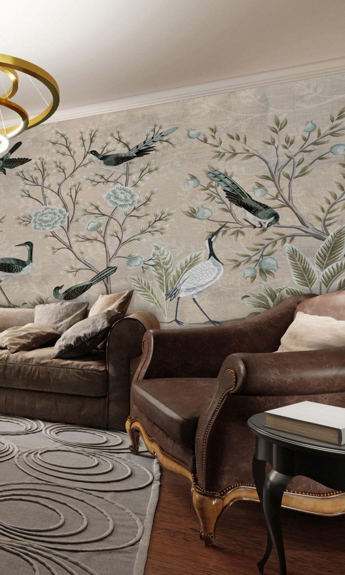 Neutral Black birds in Garden Mural Wallpaper M1443-Sample