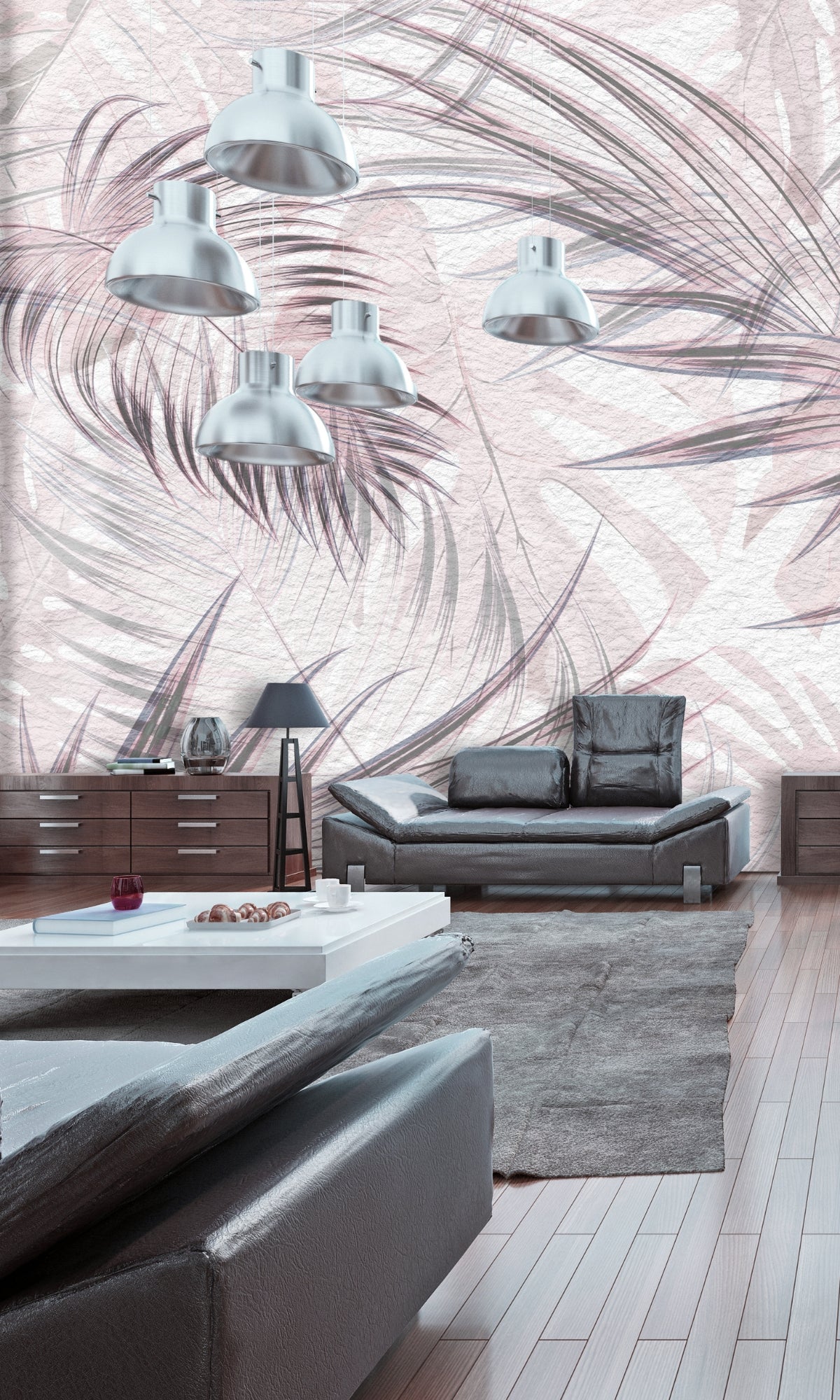 Neutral Frosty Leaves Mural Wallpaper M1398