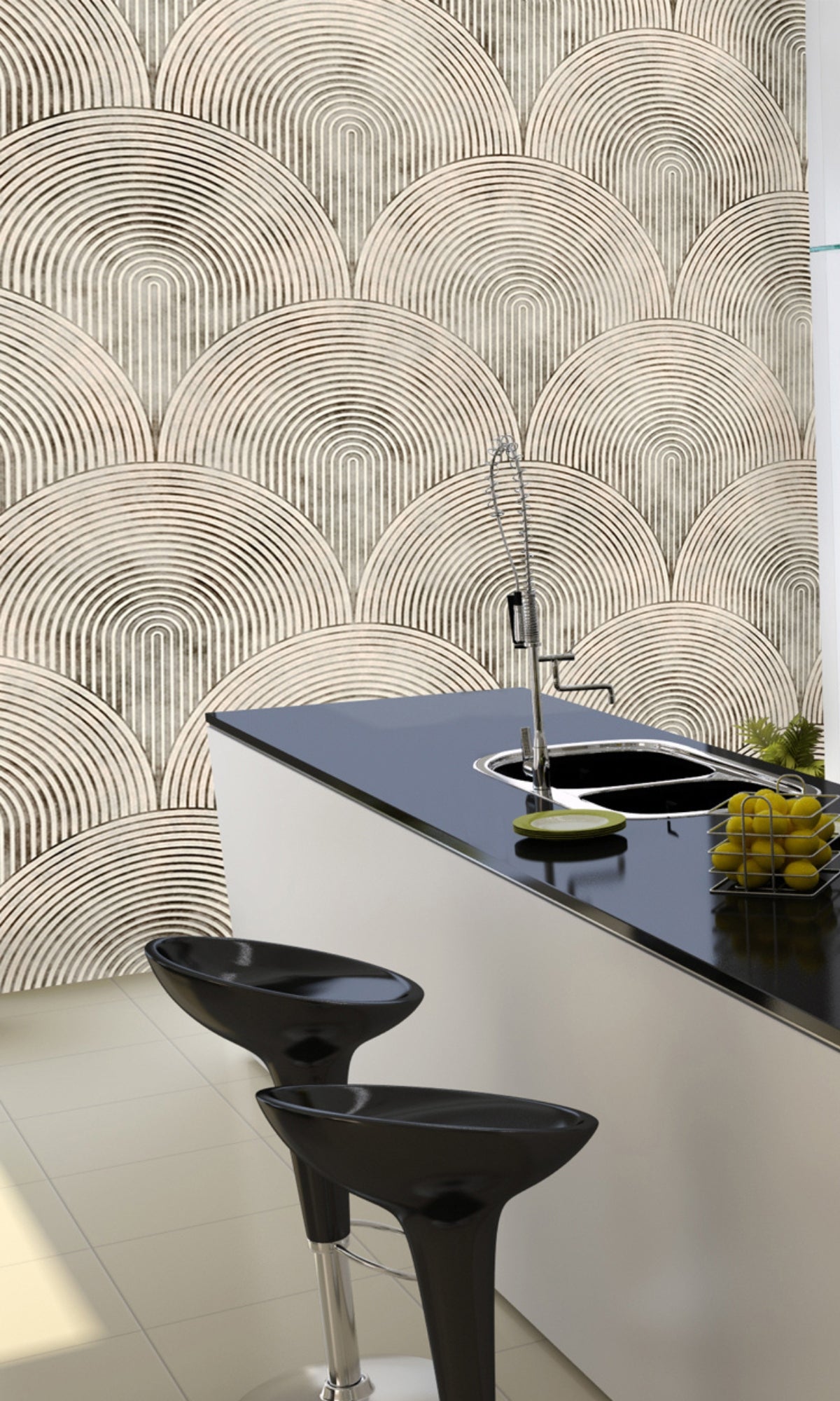 Neutral Striped Waves Mural Wallpaper M1348