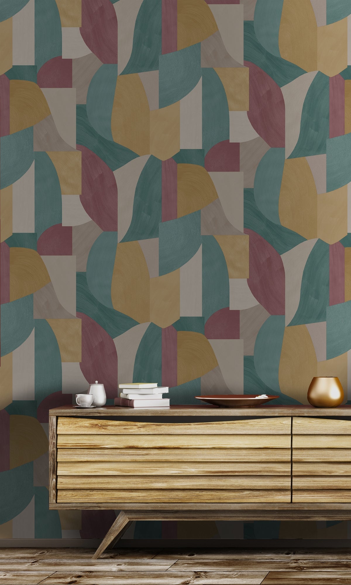 Ochre Brush Stroke Overlapping Geometric Shapes Wallpaper R8268