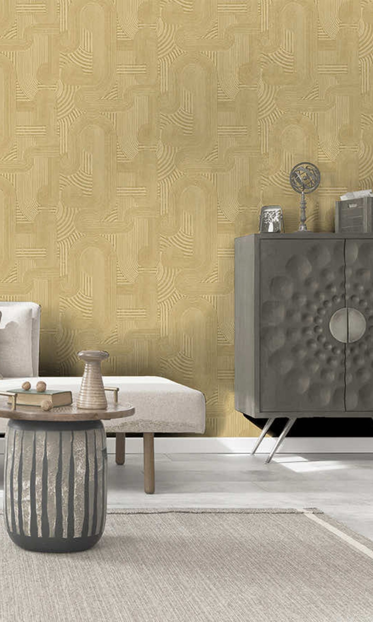 Ochre Intertwined  Geometric Bohemian Wallpaper R8423