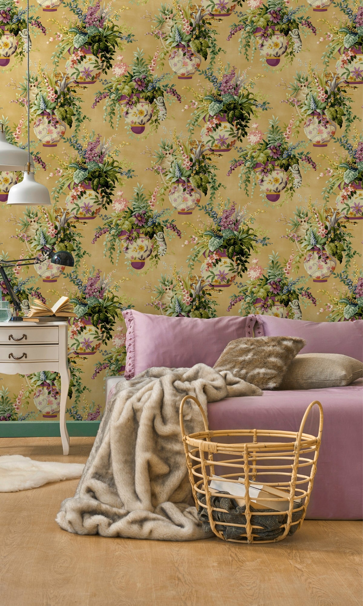 Ochre Vintage inspired Hidden Jungle Wallpaper R8272