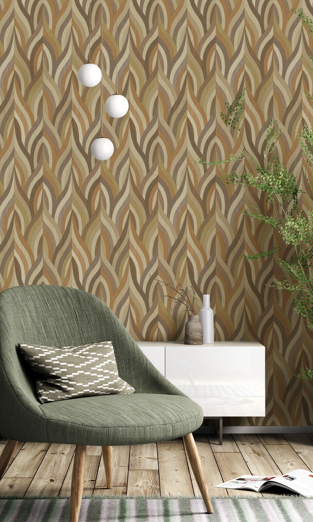 Orange Mocha Interlacing Lines Geometric Wallpaper R8957
