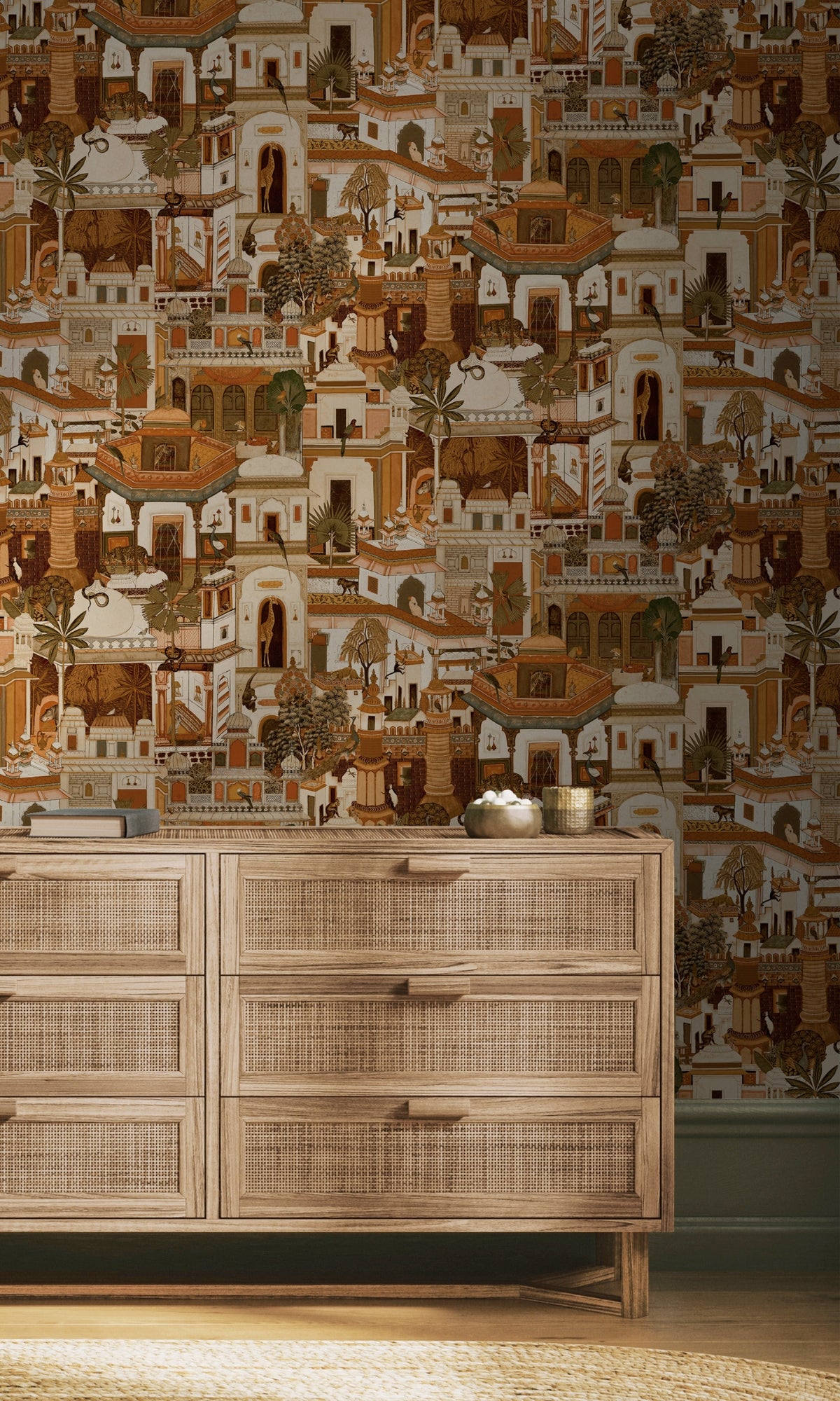 Orange Moroccan Inspired Architectural Design Wallpaper R8282