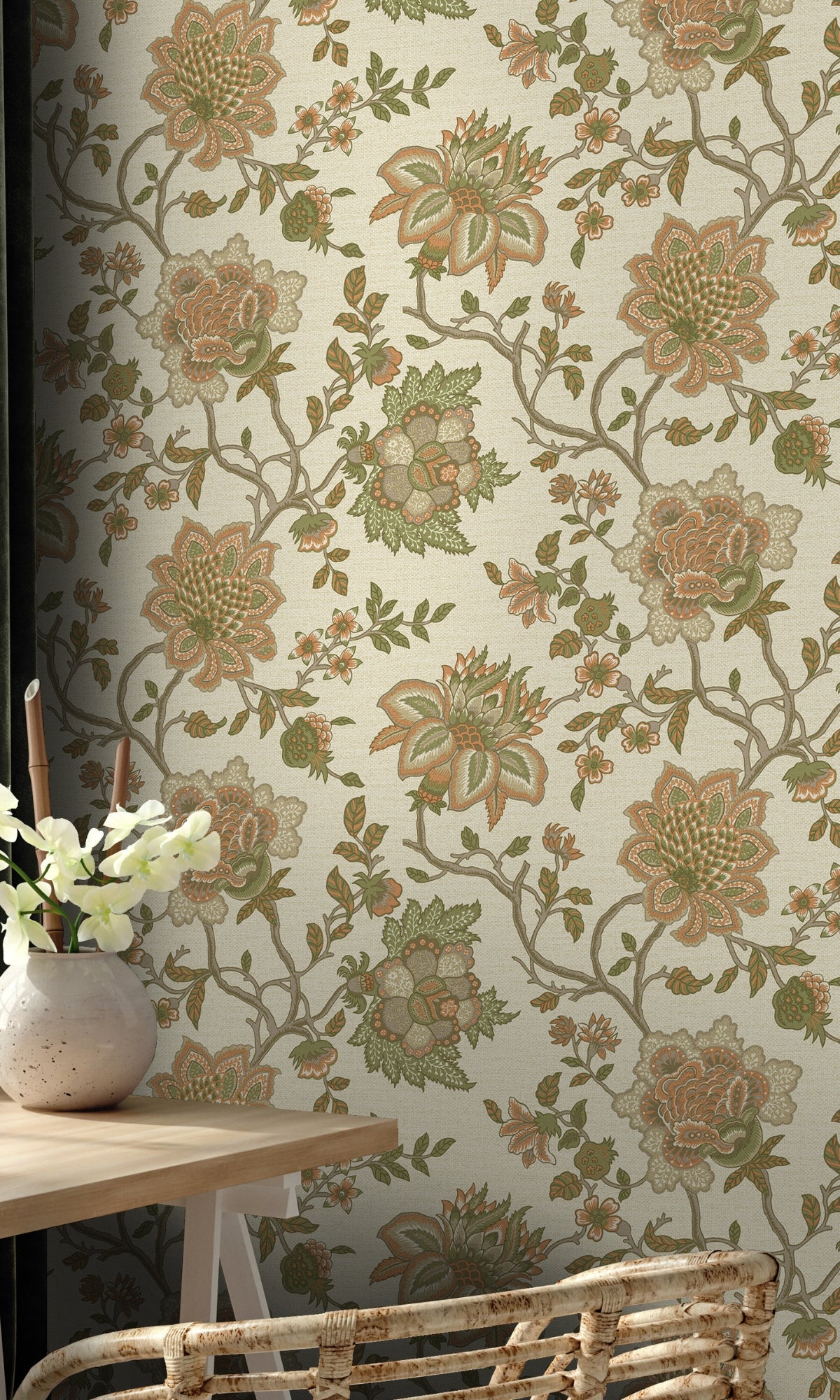Orange Sage Jacobean Flower Tropical Wallpaper R8791