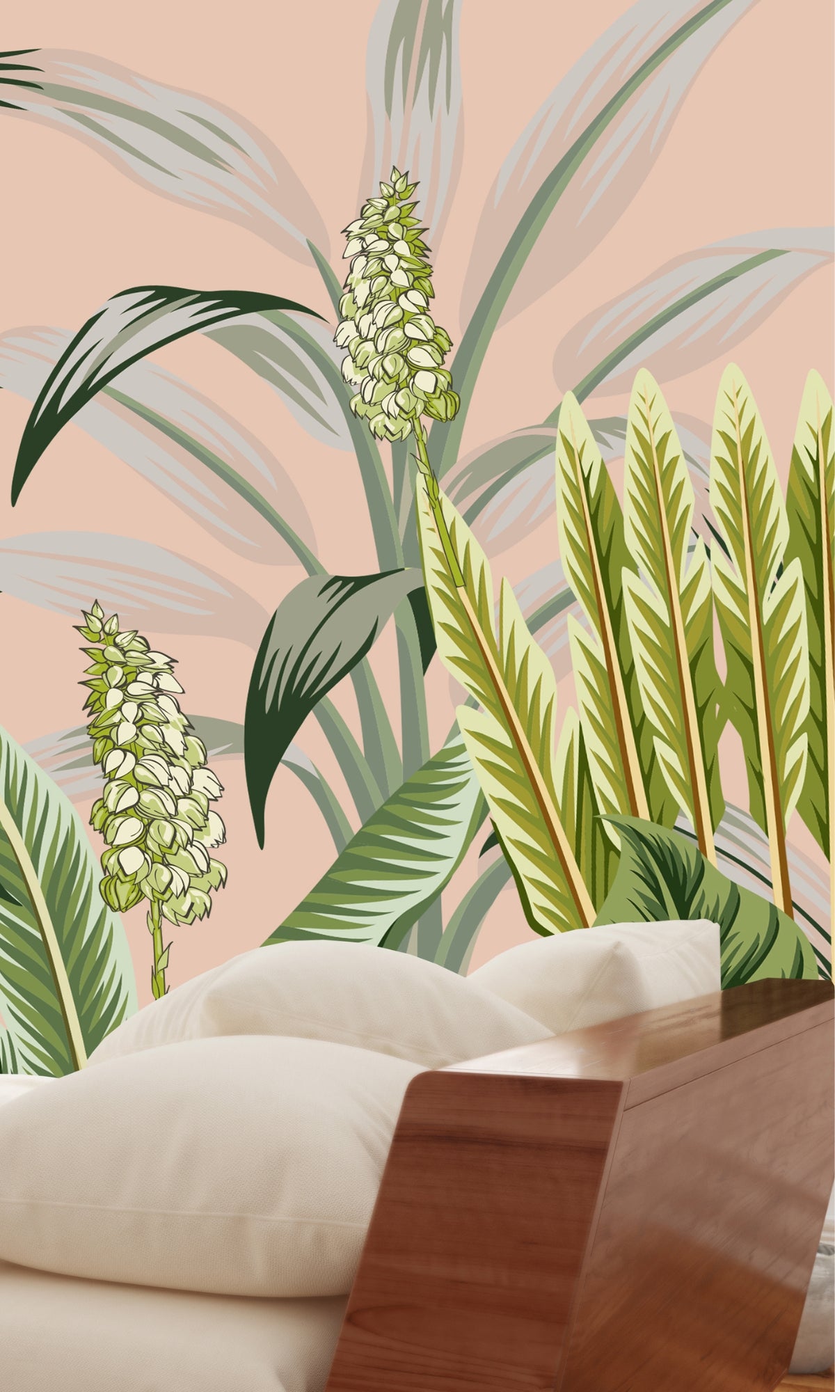 Pink & Green Botanical Garden Mural Wallpaper M1270