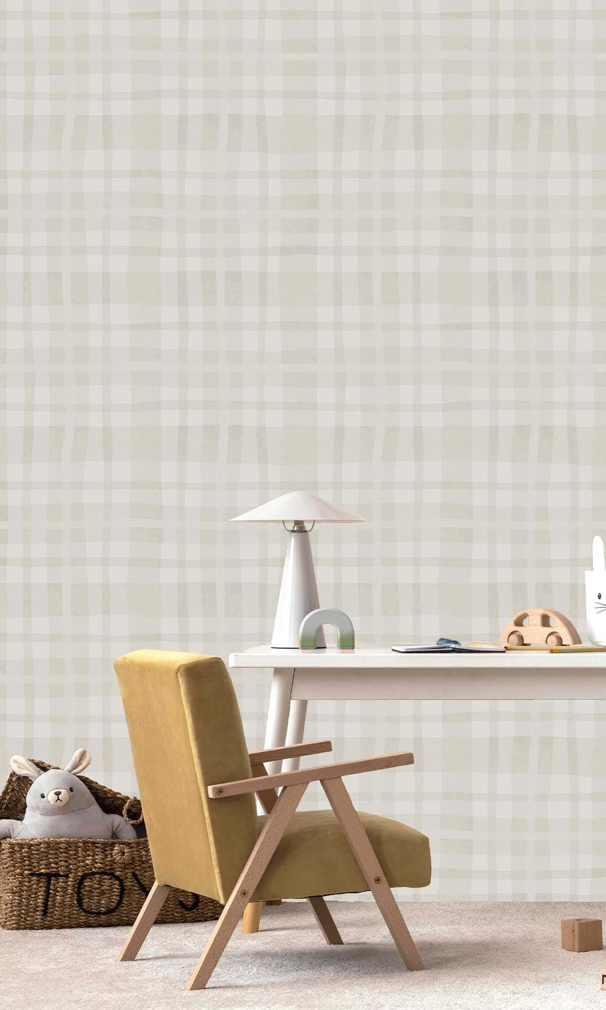 Warm Grey Soft Watercolor Plaid Wallpaper R10009