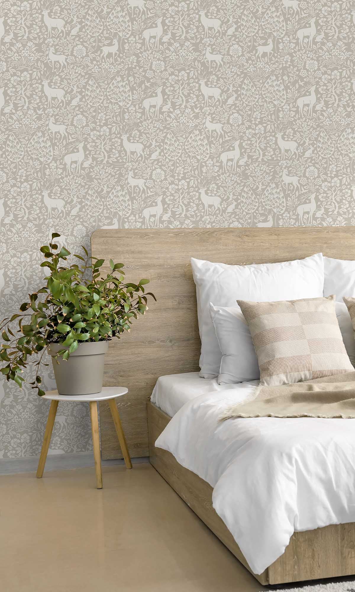 Taupe Peaceful Forest Scene Wallpaper R10059