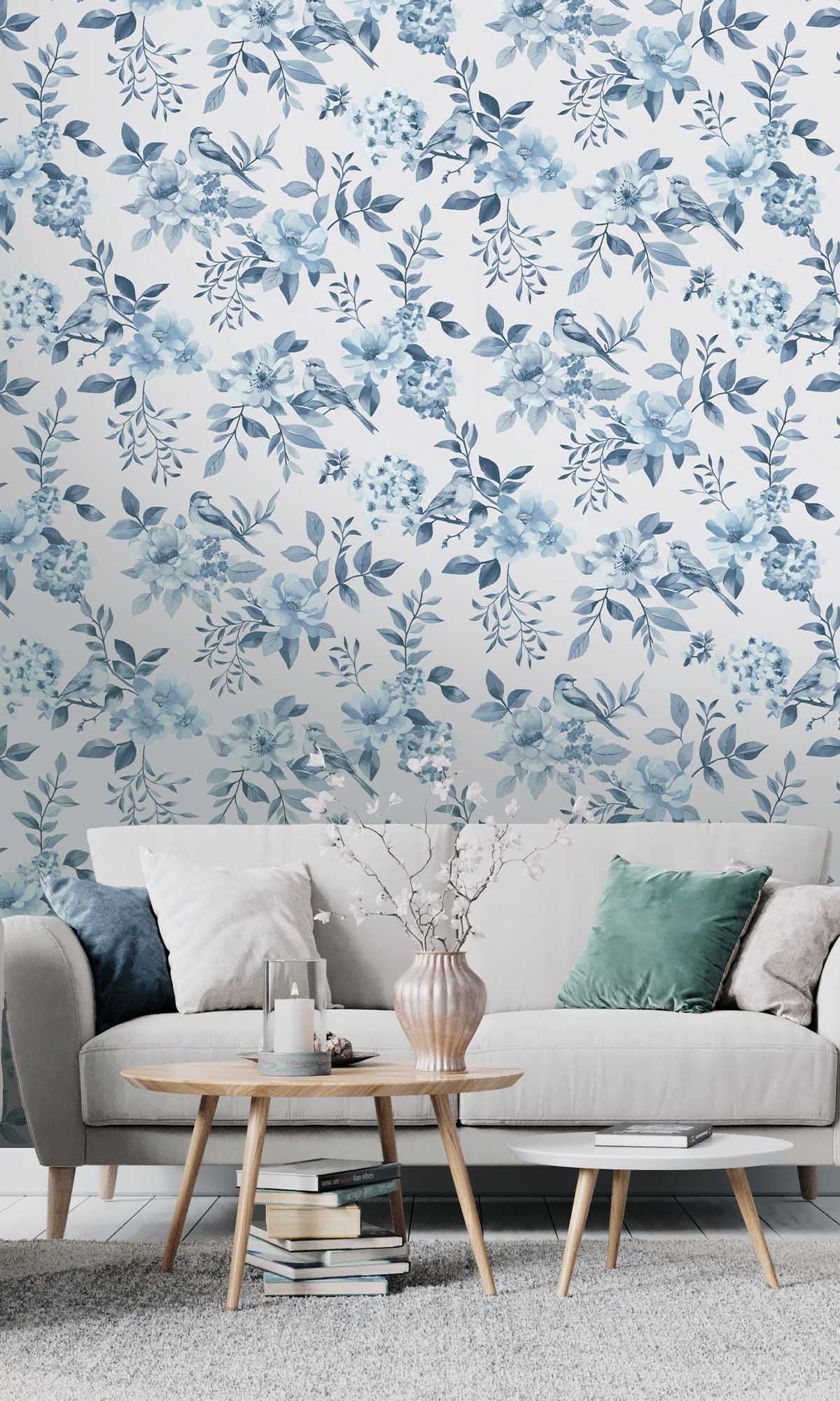 Blue Birds in a Garden Wallpaper R10071