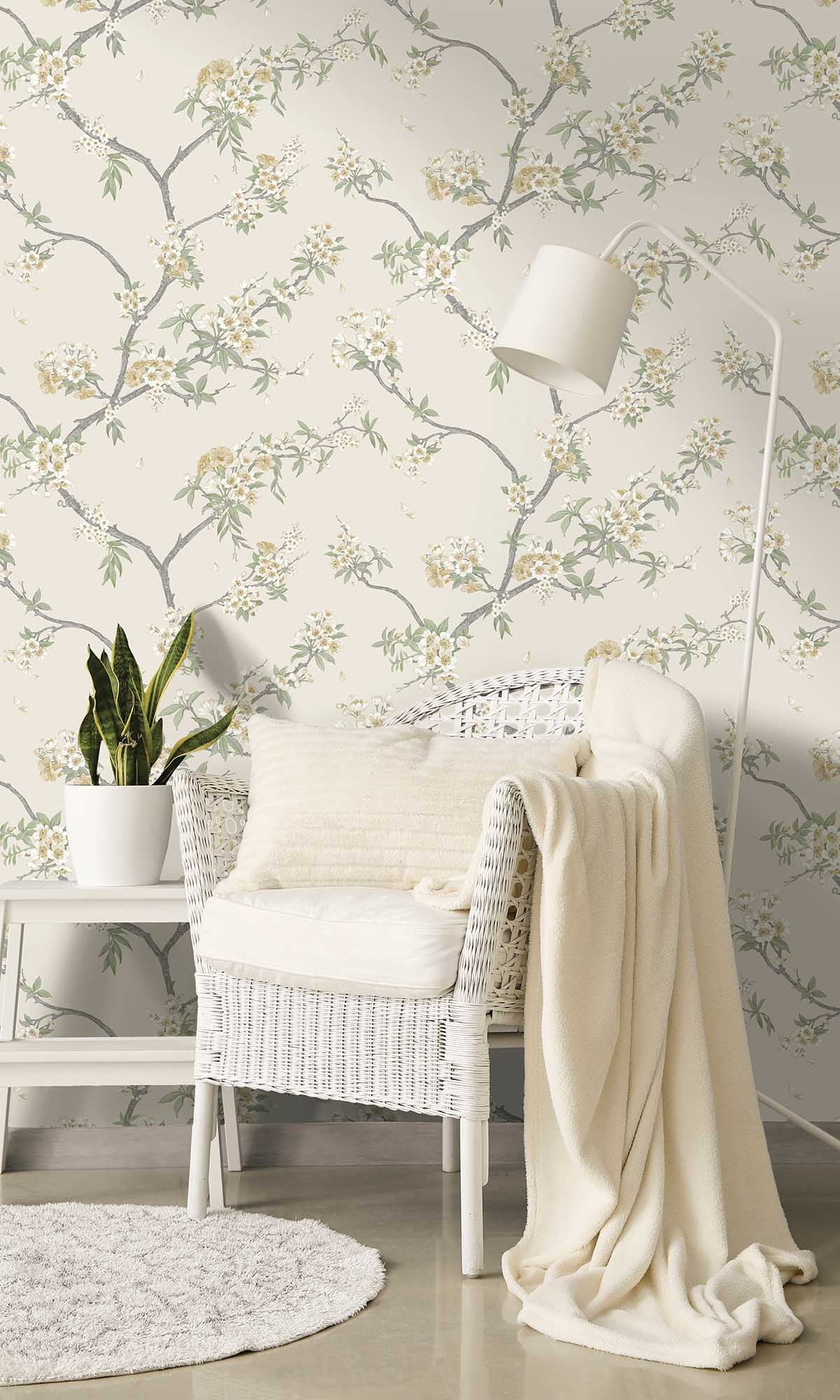 Yellow Cream Blooming Cherries Wallpaper R10076