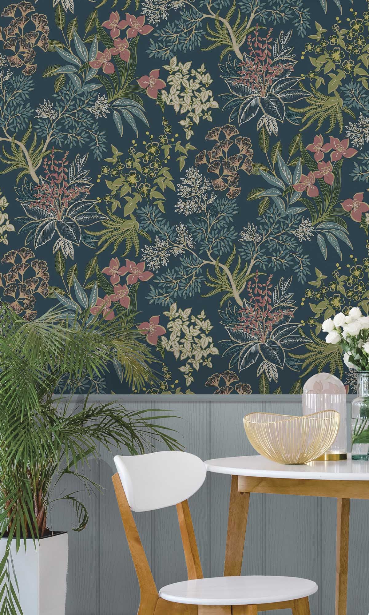 Teal Lush Foliage Wallpaper R10079