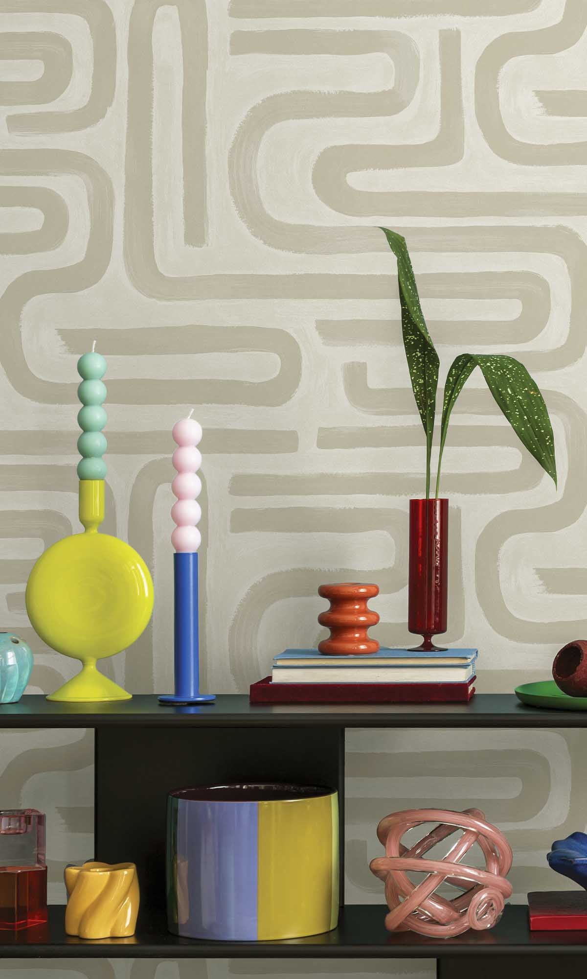 Neutral Painterly Geometric Maze Wallpaper R10082