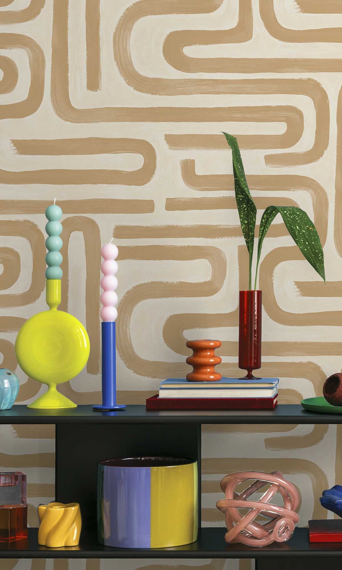 Orange Painterly Geometric Maze Wallpaper R10084