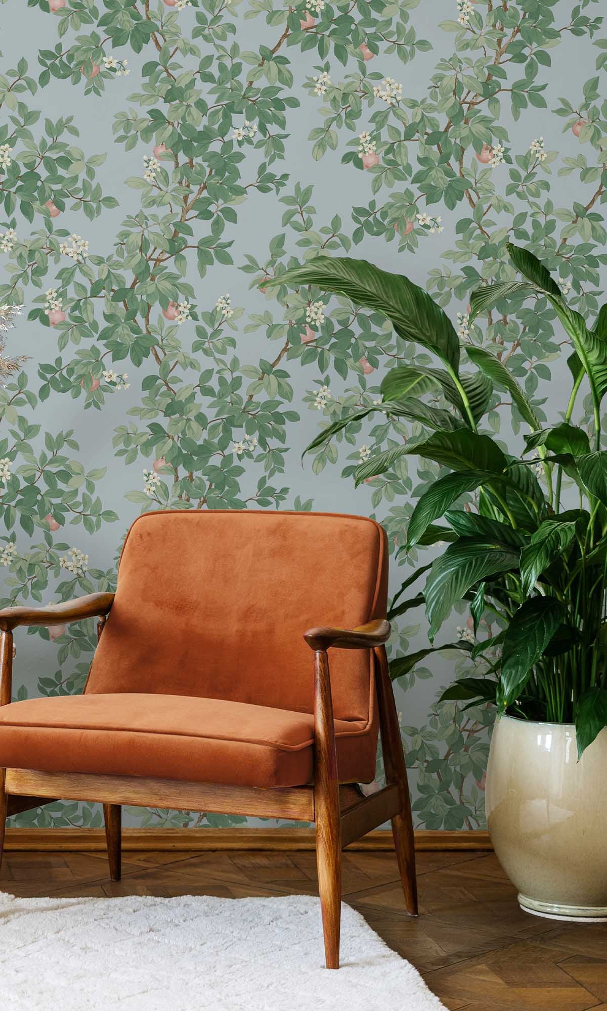 Sky Blue Blooming Orange Tree Wallpaper R10089