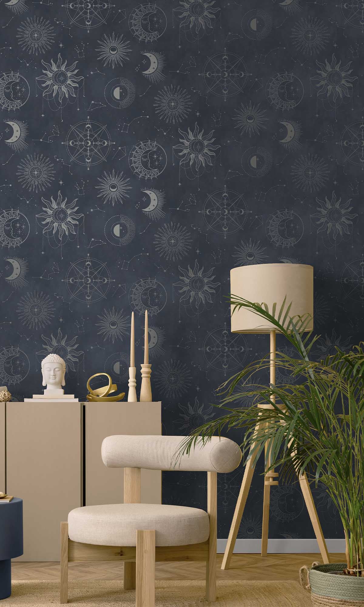 Navy Silver Ancient Celestial Skies Wallpaper R10091