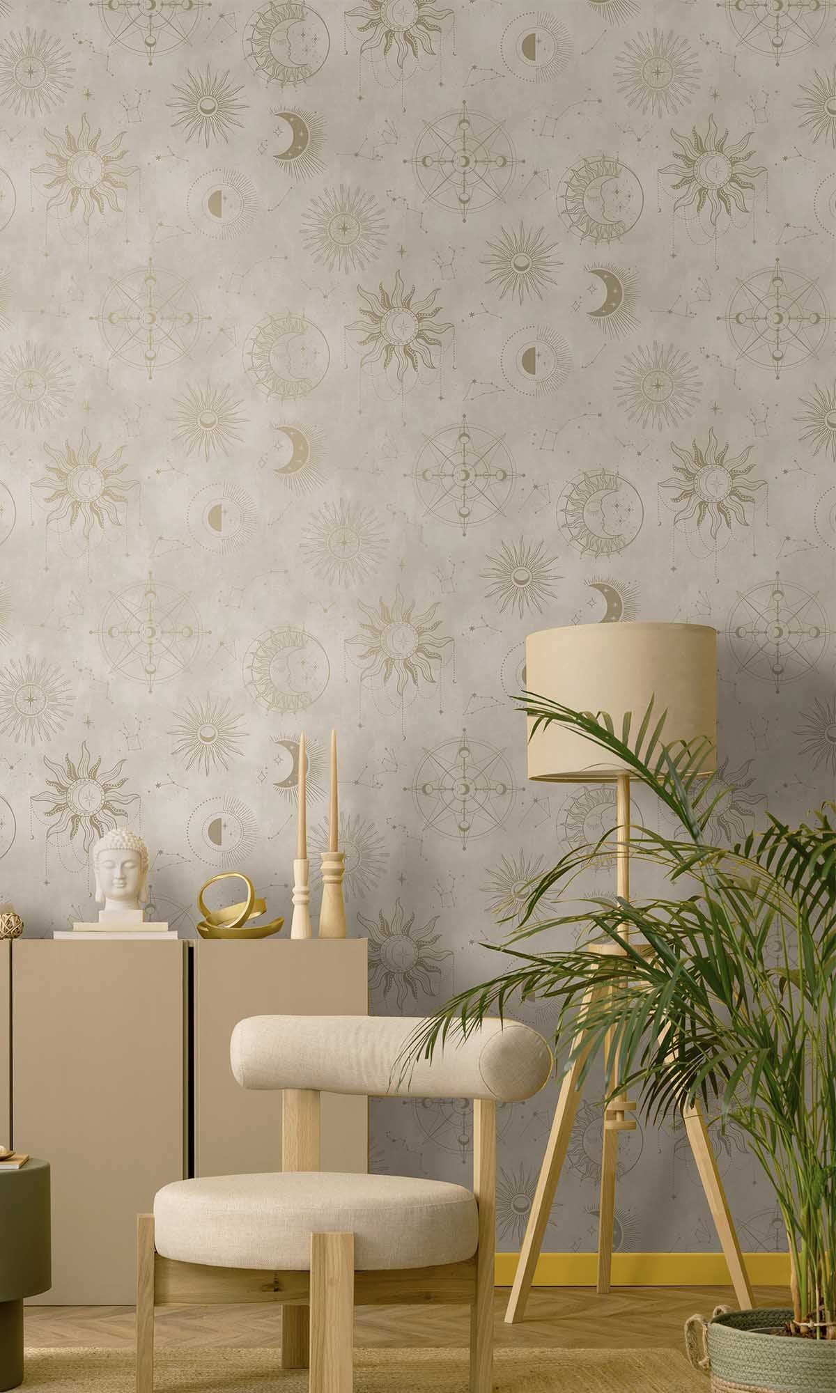 Cream Gold Ancient Celestial Skies Wallpaper R10092