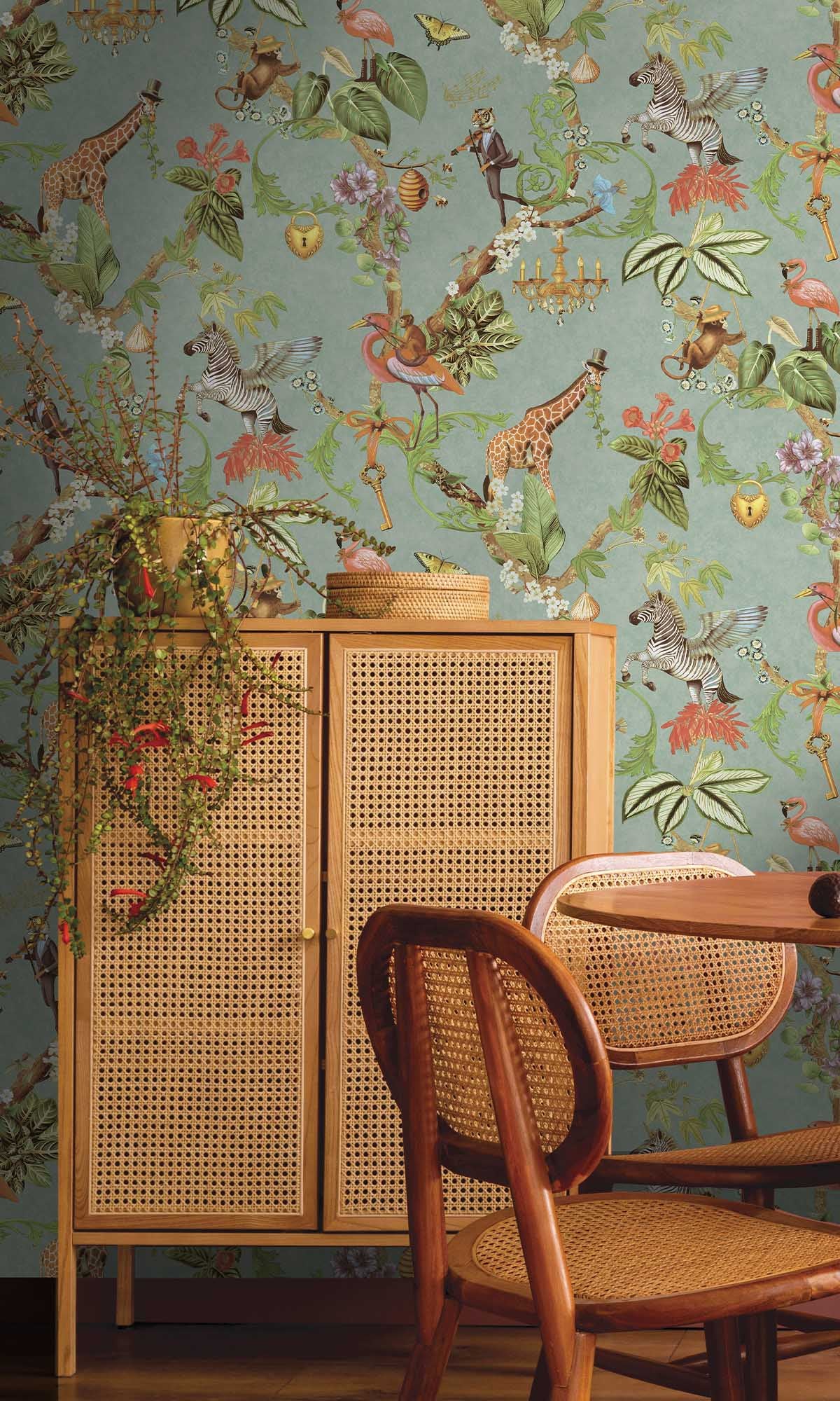 Soft Teal Magical Safari Wallpaper R10095
