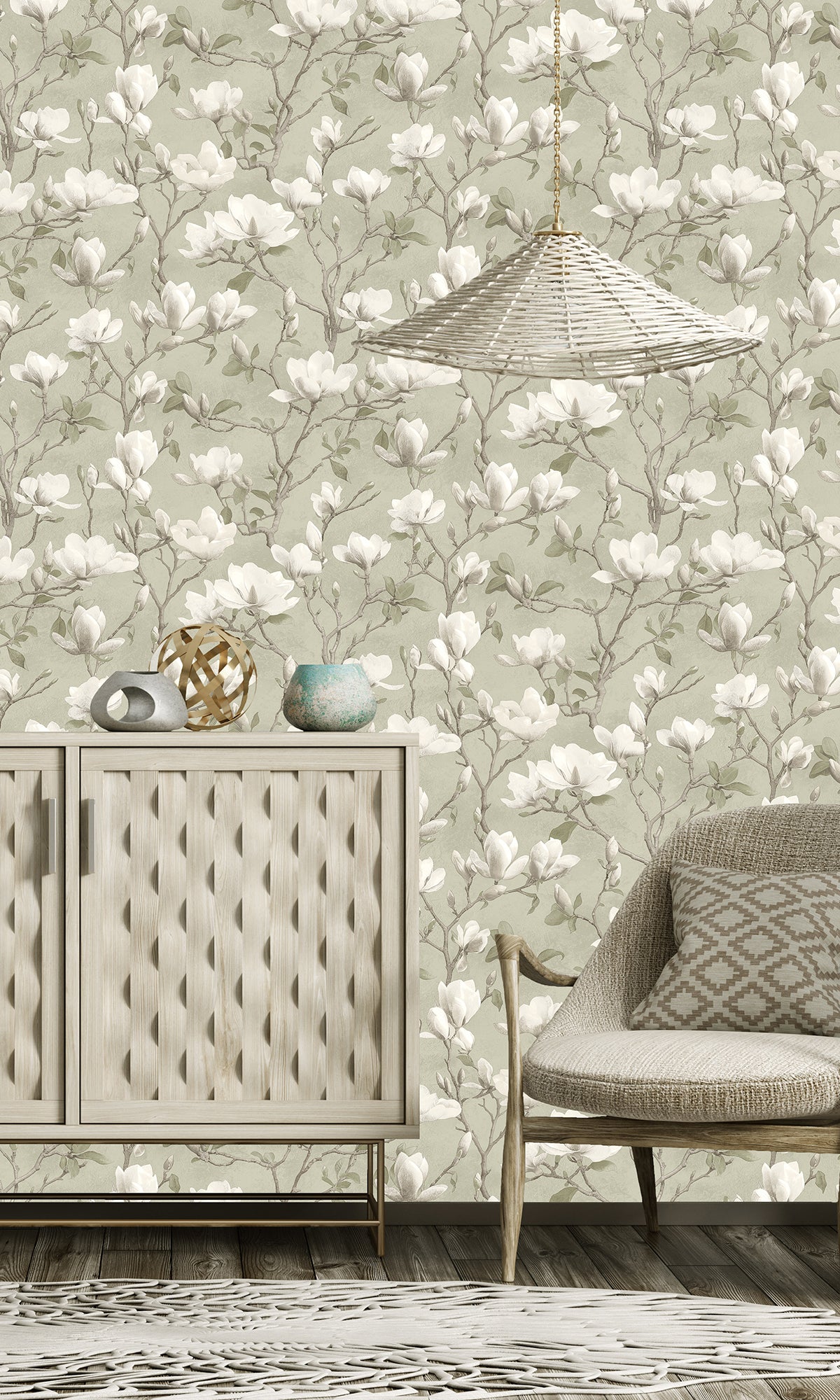 sage color wallpaper, floral wallpaper, magnolia print wallpaper, magnolia flowers wallpaper, magnolia trails wallpaper, Timeless elegance, Eleganza Wallpaper Collection, Eleganza Collection, Can be used for commercial spaces, Paper Substrate, New Arrivals, Paste the Paper, Scrubbable, Good Lightfastness, Peelable, Interior designers’ choice, Bedroom Wallpaper, Living Room Wallpaper, Hallway Wallpaper, Dining Room Wallpaper, Children's Room Wallpaper, Study Room Wallpaper, Home Office Wallpaper, Powder Room