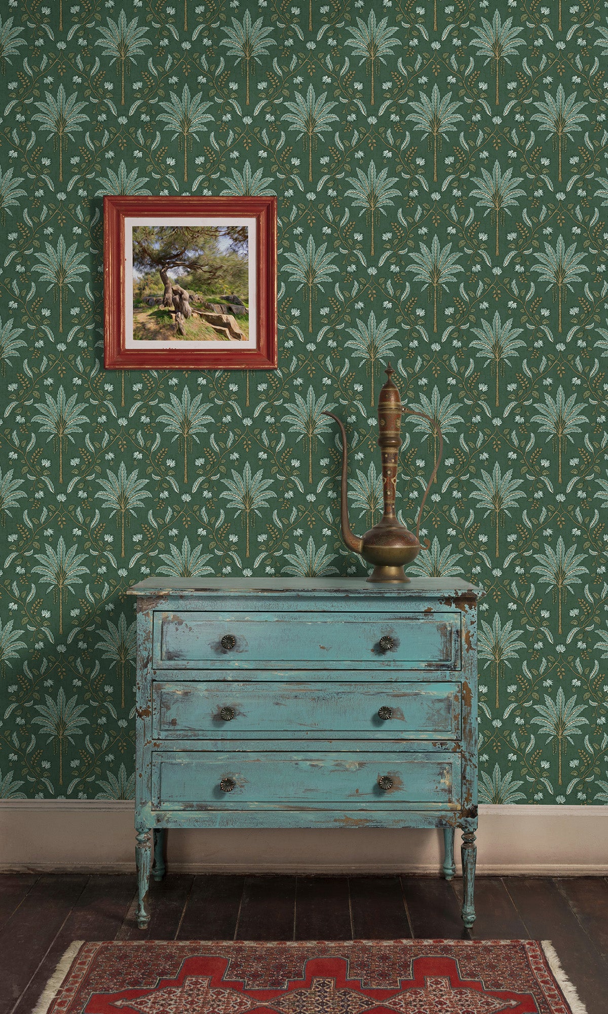 Green Trellis and Focal Palm Trees Wallpaper R9591