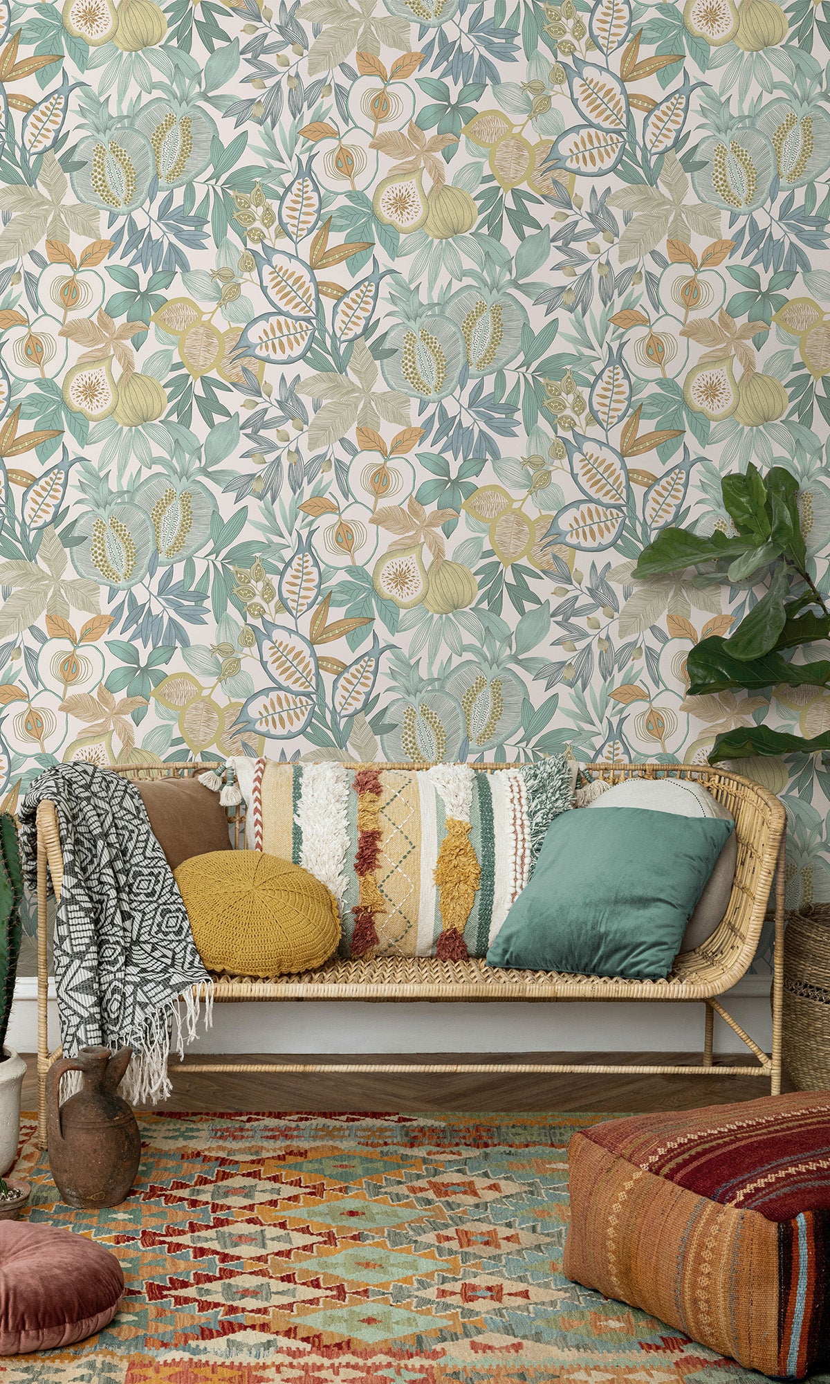 Blue Vibrant Botanical Foliage Wallpaper R9612