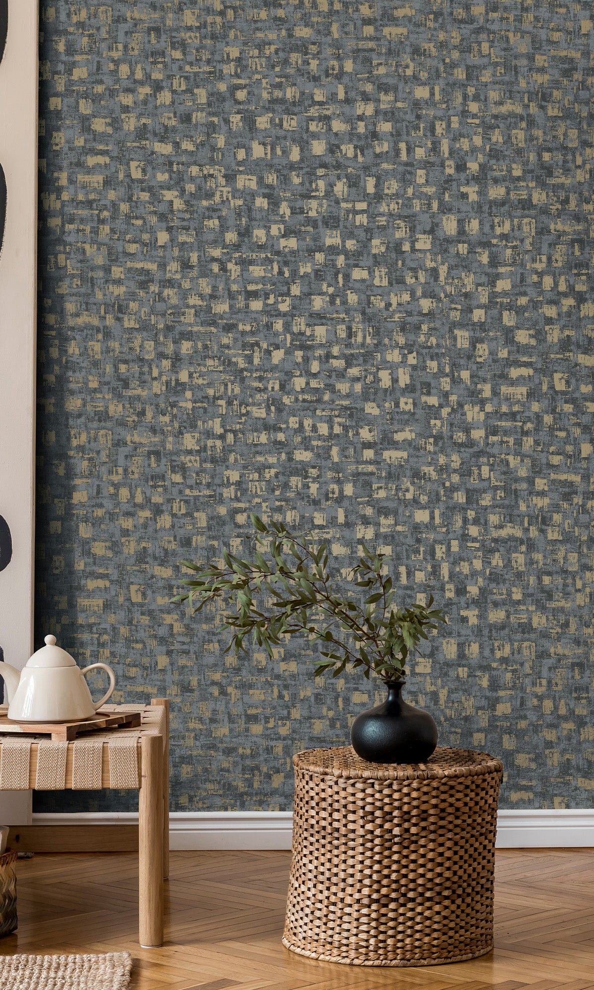 Blue Brushed Block Textured Wallpaper R9711