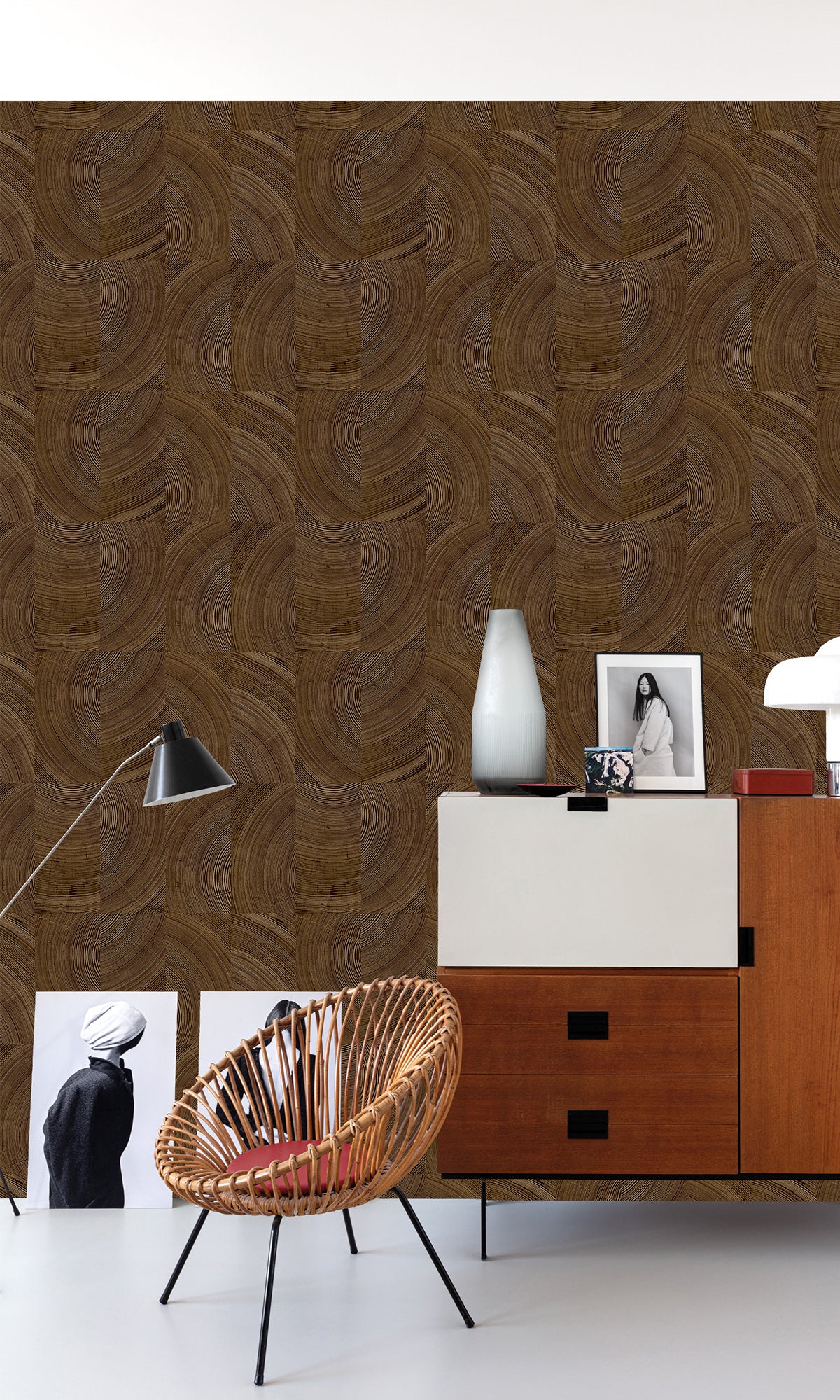 Metallic Bronze Collaged Tree Cross Section Wallpaper R9730