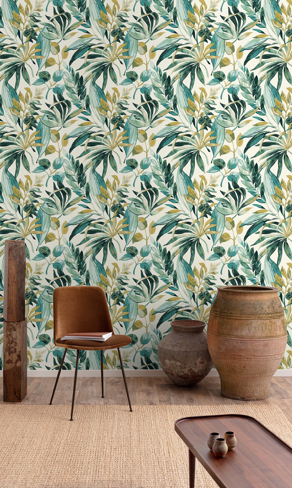 Mineral Green/Ecru Branch/ Leaves Motives Wallpaper R9731