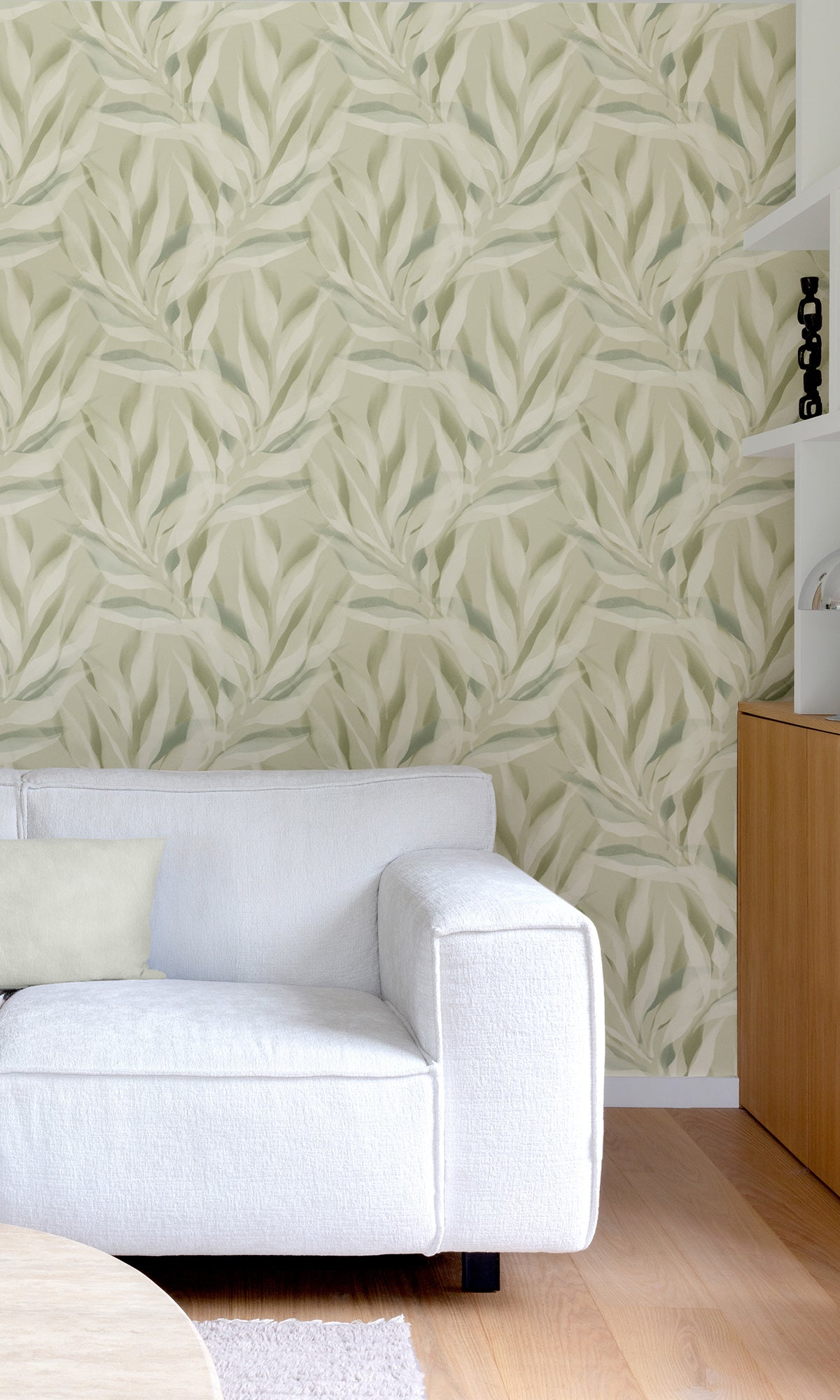 Bud Green Allover Dracaena Leaves Wallpaper R9739