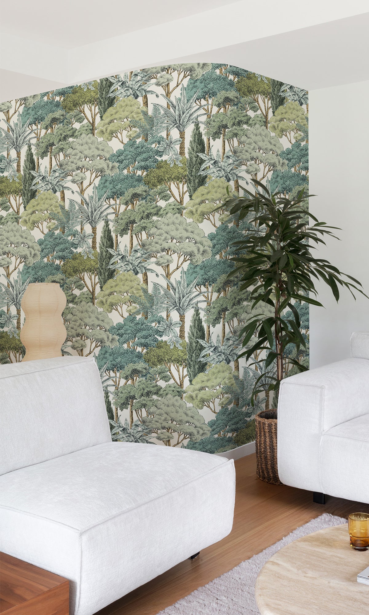Moss Green Tropical Palms and Trees Wallpaper R9745