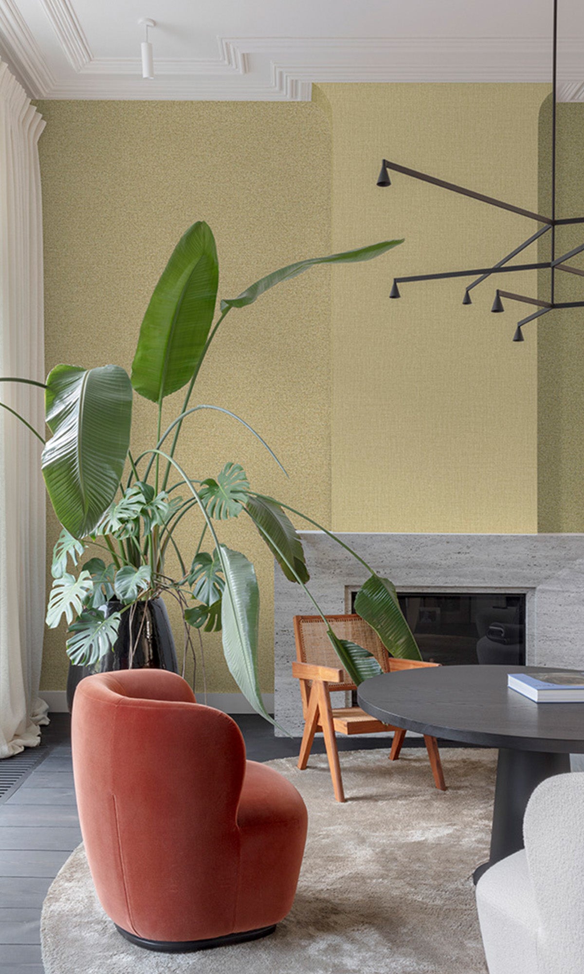 Grey Olive Abstract Plain Weave Wallpaper R9757