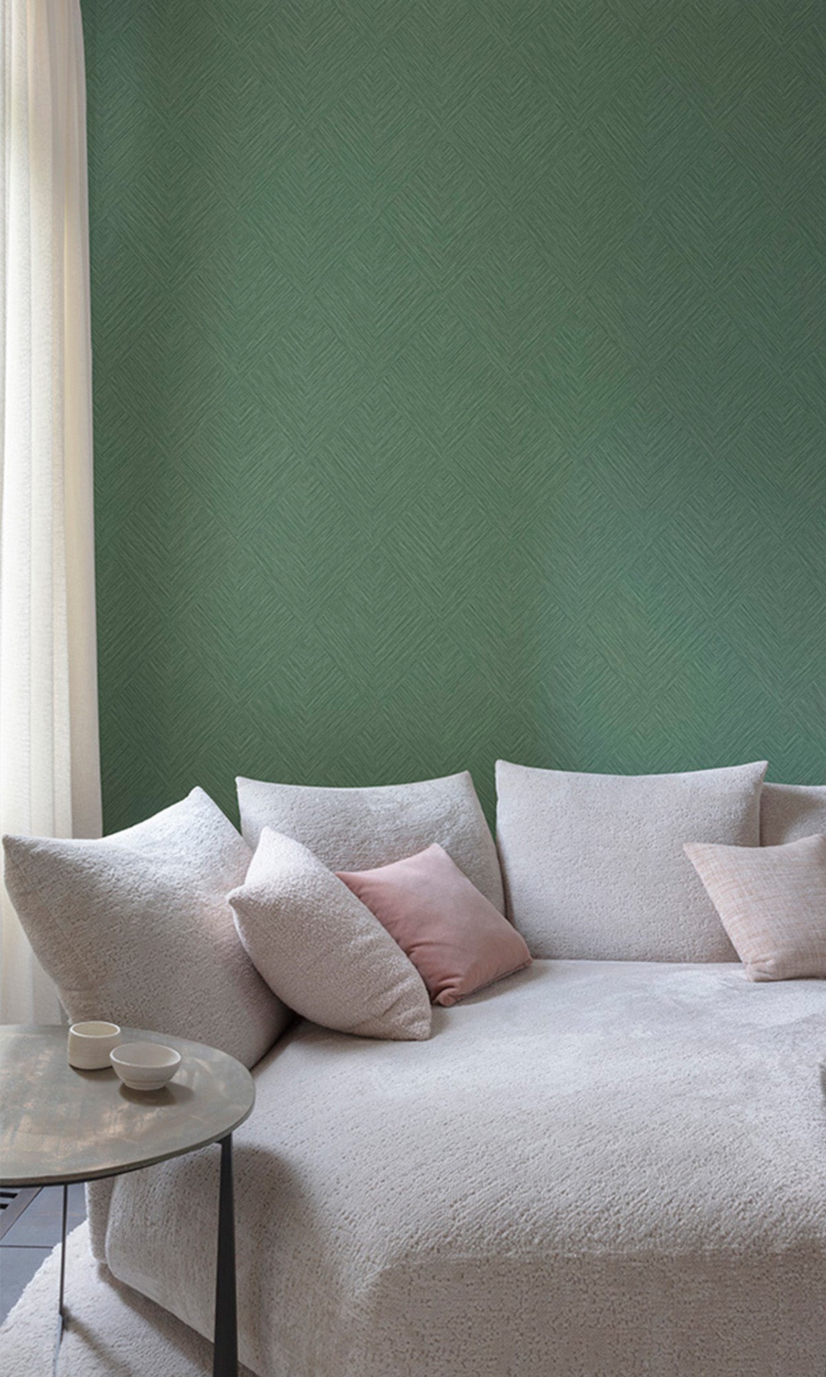Elm Green Tiled Basketweave Wallpaper R9783