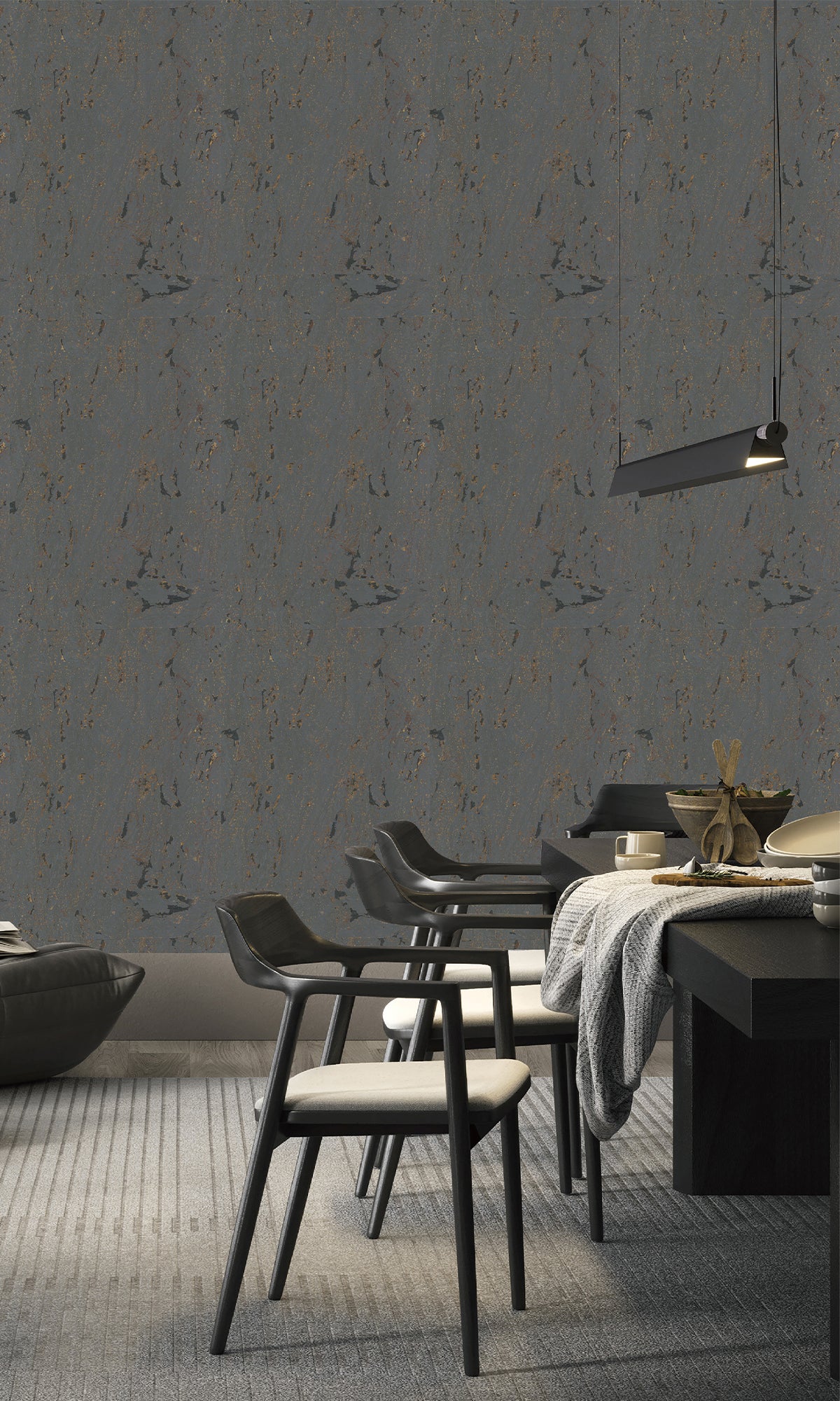 Charcoal Gray Abstract Collaged Cork Wallpaper R9845