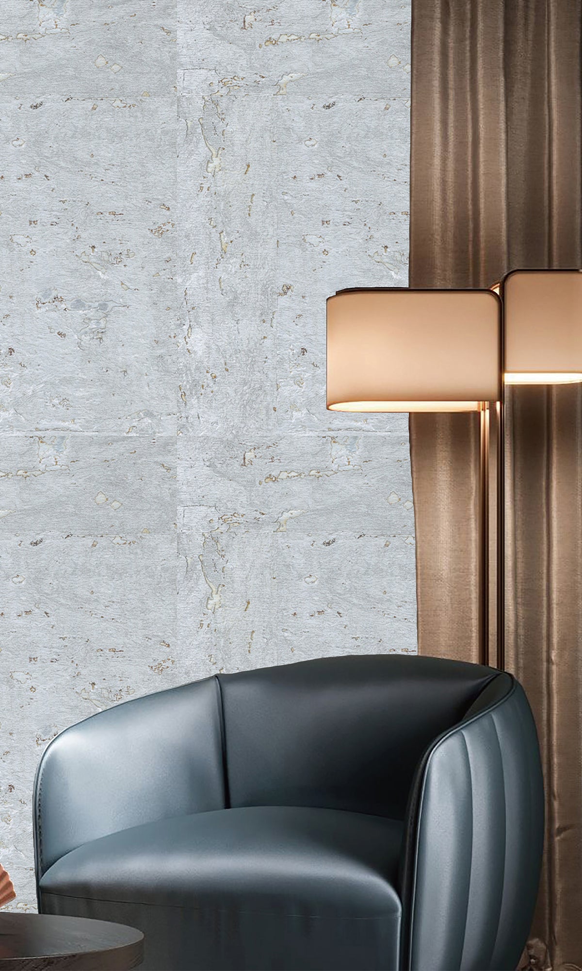 Silver Abstract Collaged Cork Wallpaper R9846