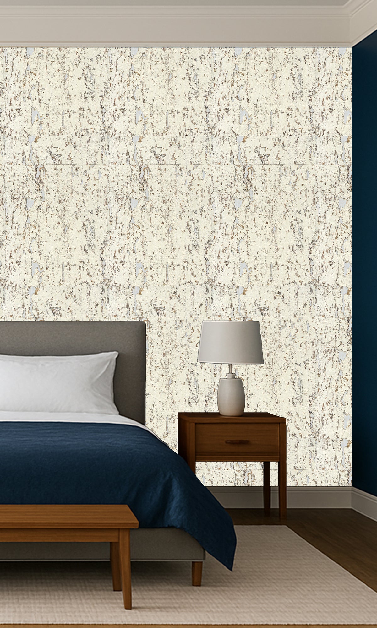 Whisper White Abstract Collaged Cork Wallpaper R9848