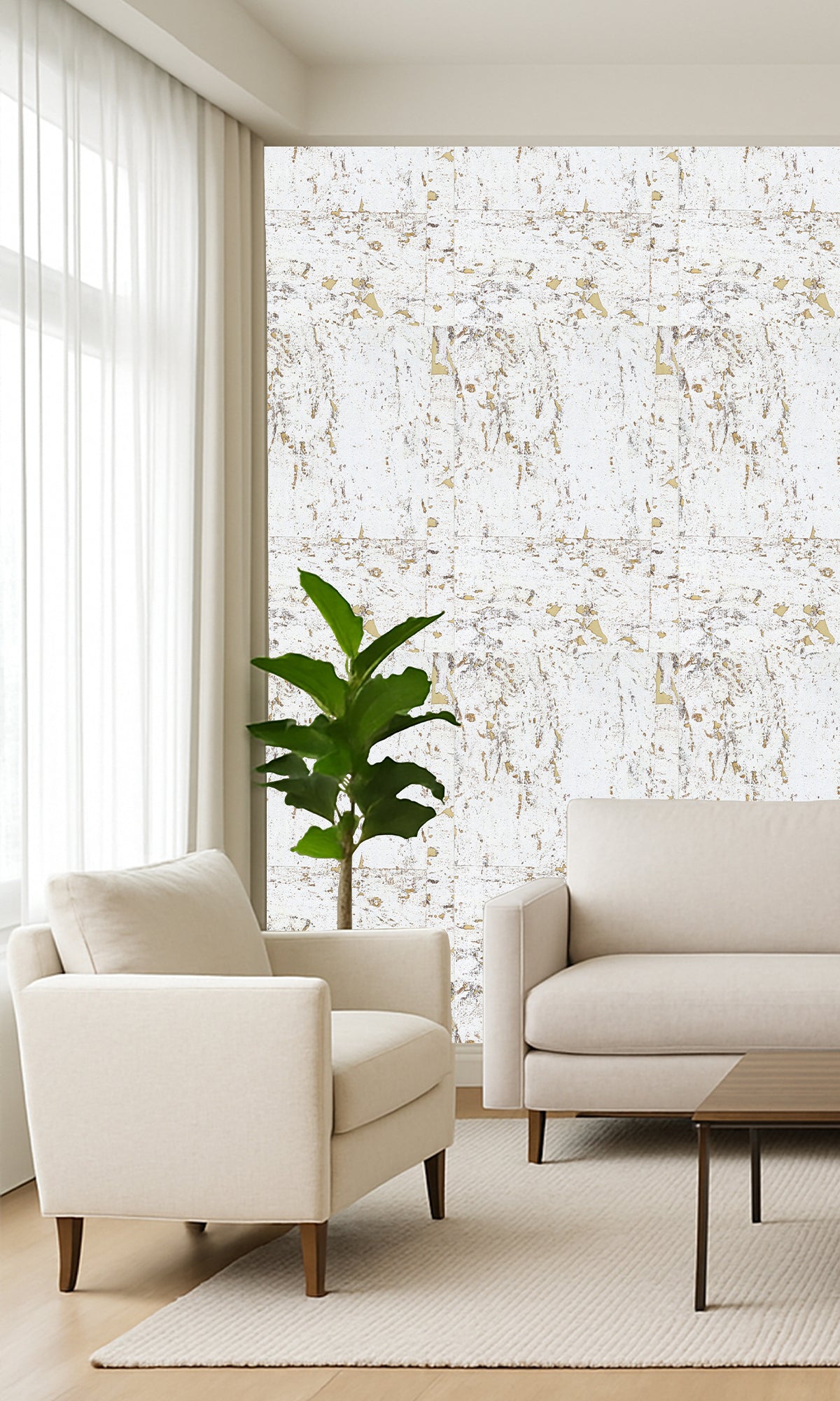 Gold Abstract Collaged Cork Wallpaper R9849