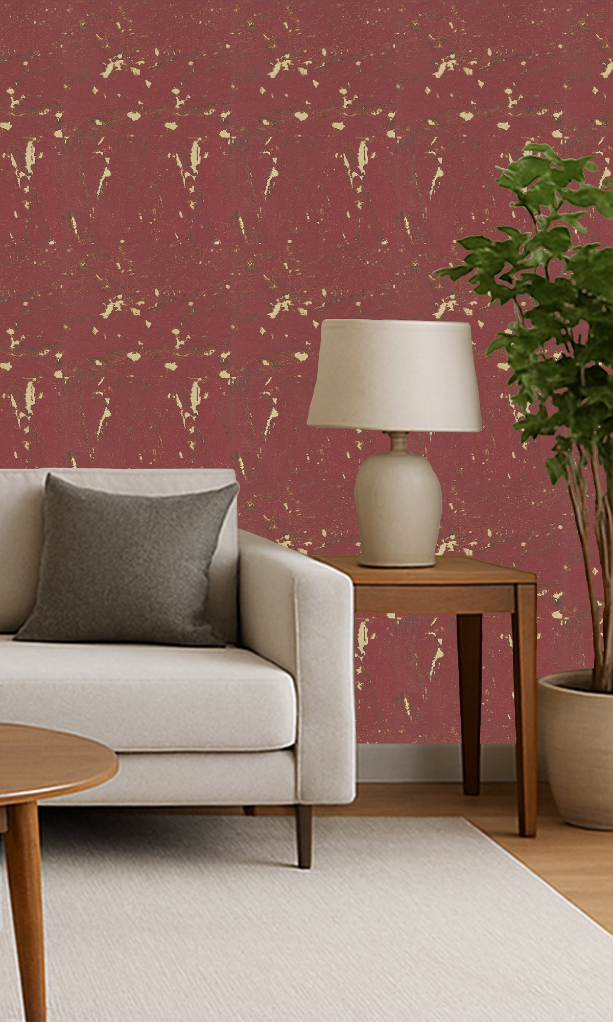 Mauve Wine Abstract Collaged Cork Wallpaper R9852